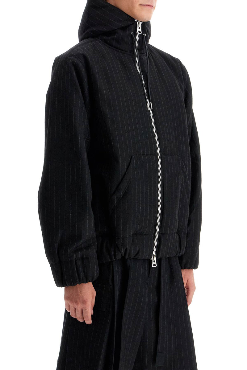 Sacai Hooded Wool Gessato Jacket Black