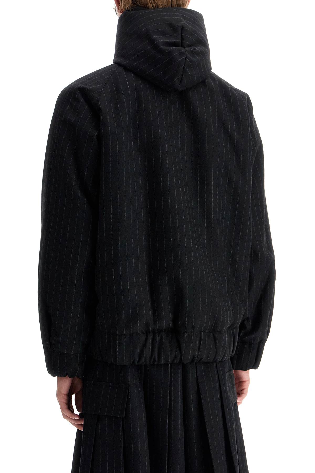 Sacai Hooded Wool Gessato Jacket Black