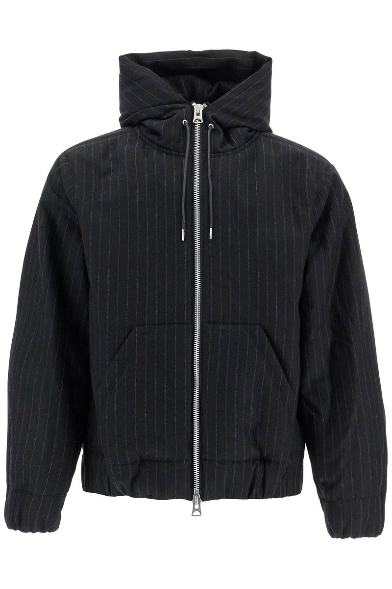 Sacai Hooded Wool Gessato Jacket Black