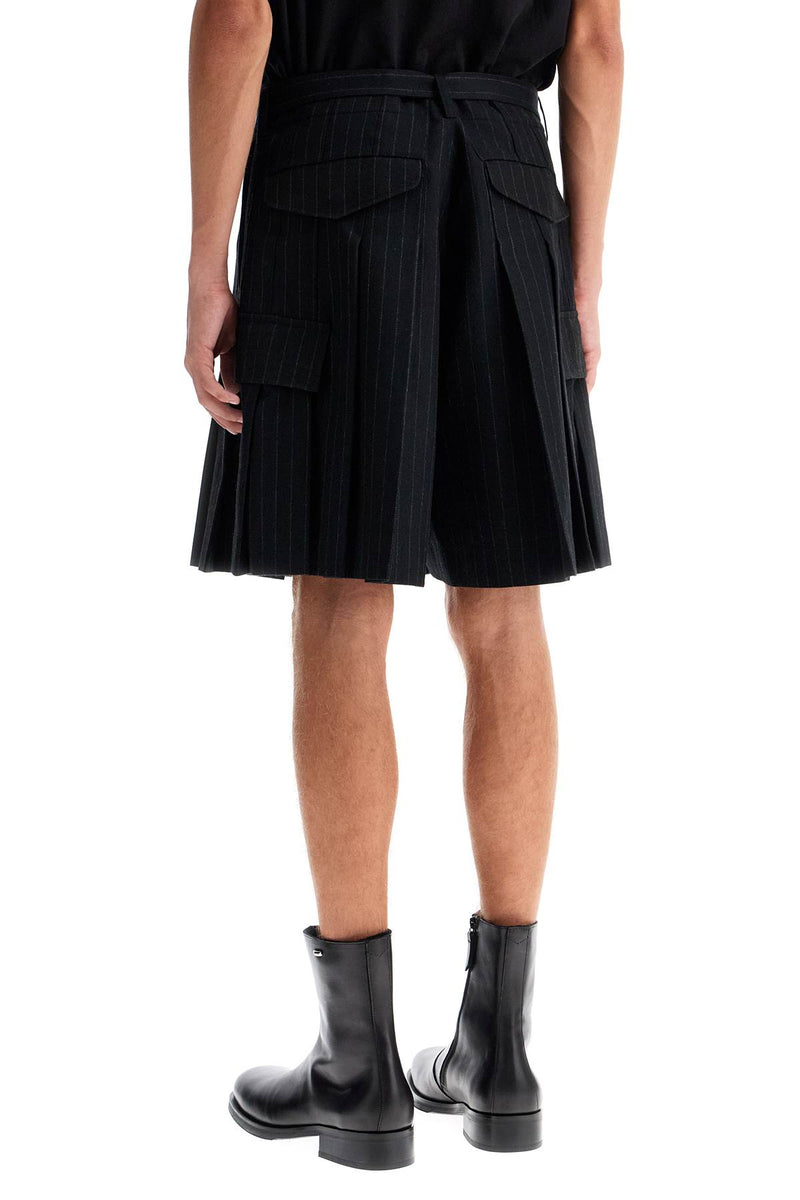 Sacai Striped Pleated Bermuda Shorts Black