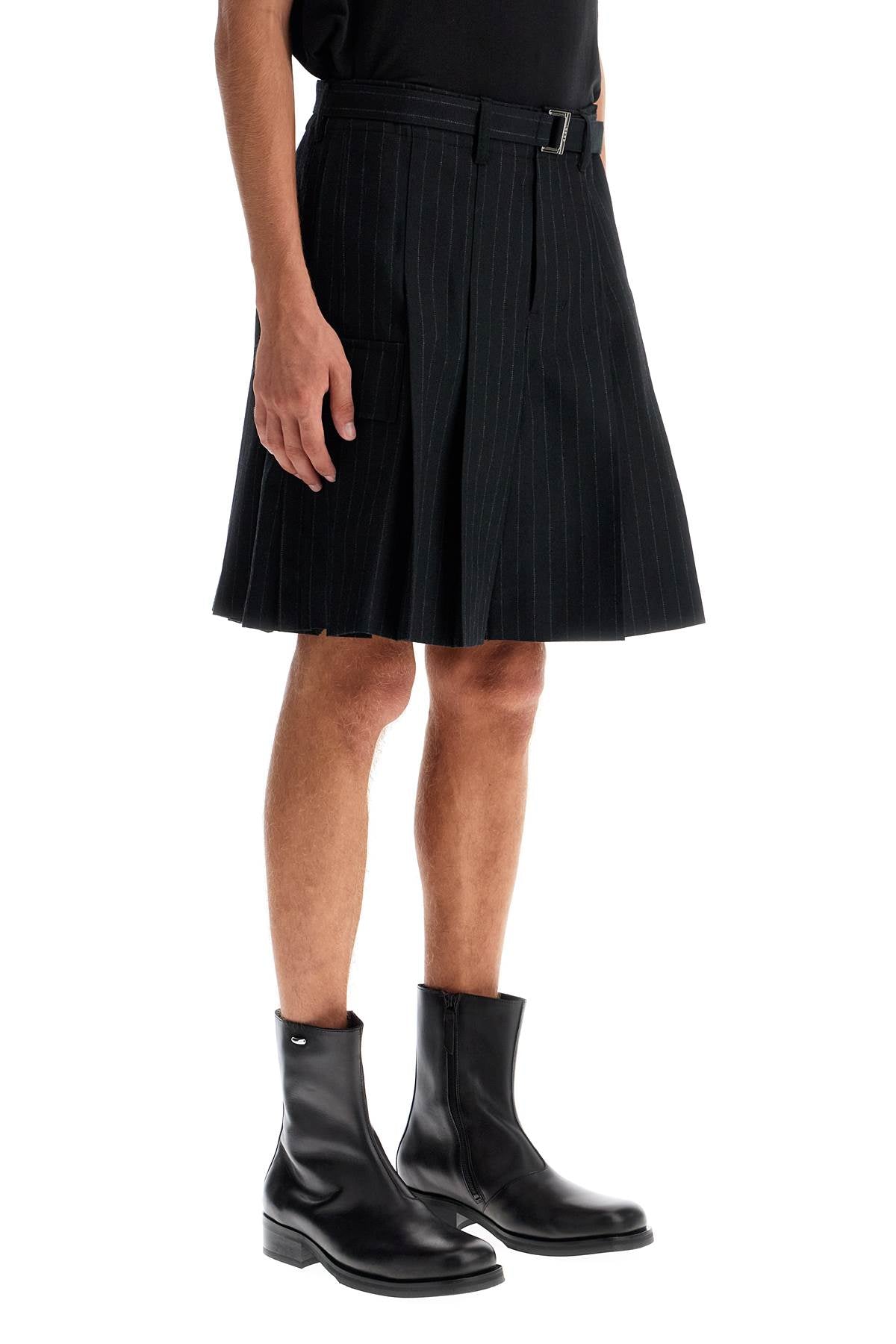 Sacai Striped Pleated Bermuda Shorts