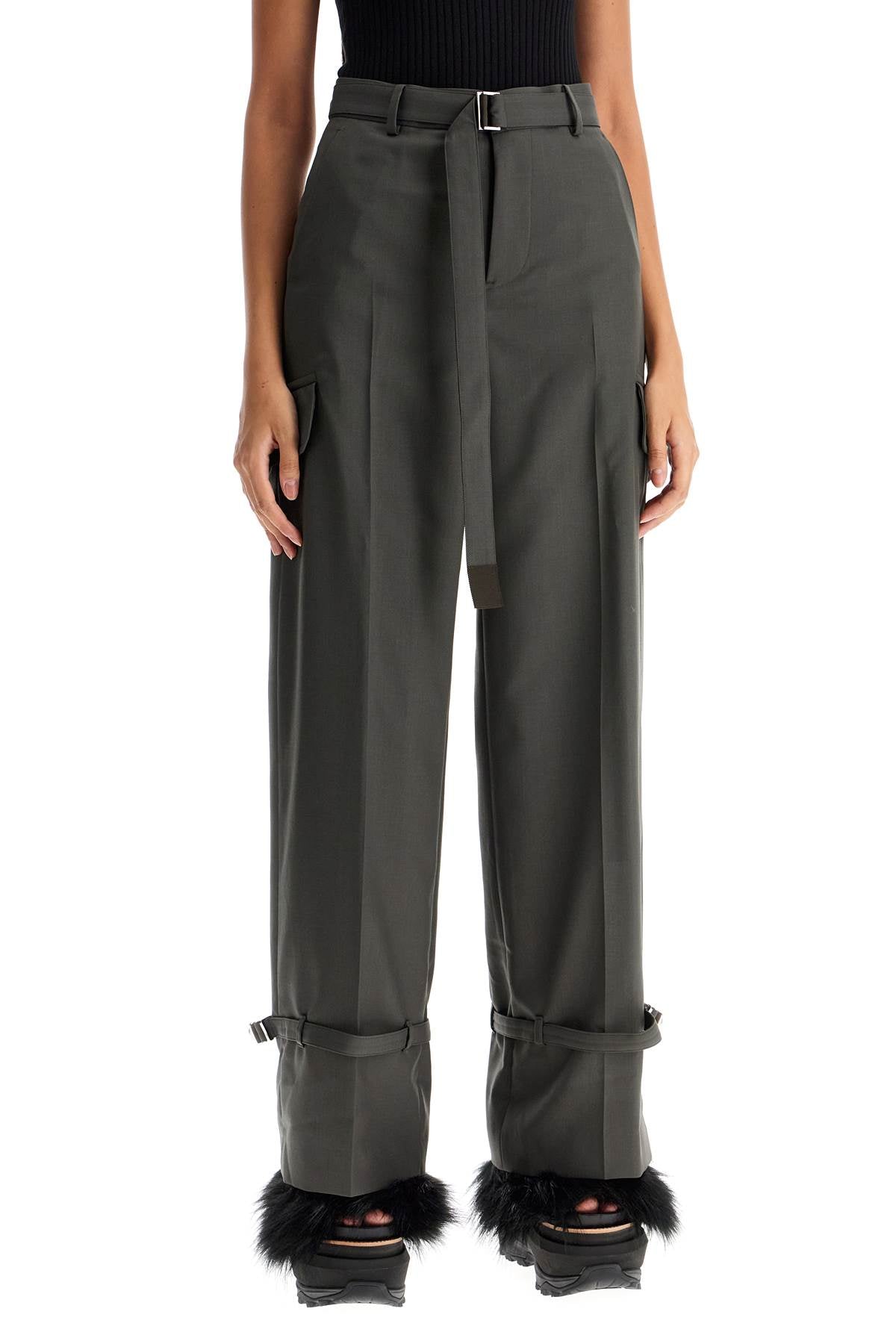 Sacai Cargo Wool Blend Trousers For Men.