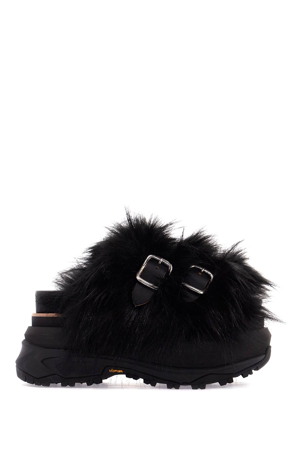 Sacai Slides With Faux Fur Strap