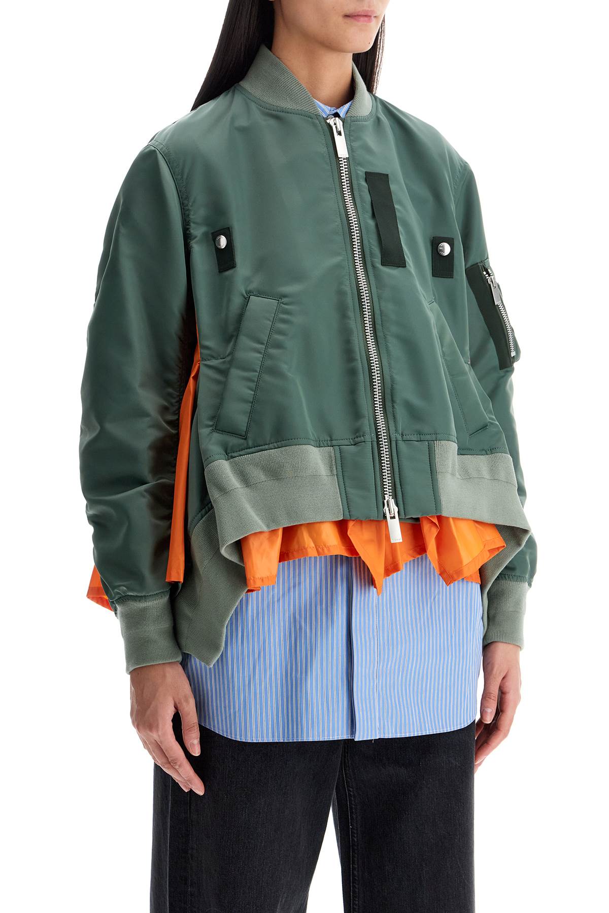 Sacai In Pelle\N\Nnylon Bomber Jacket