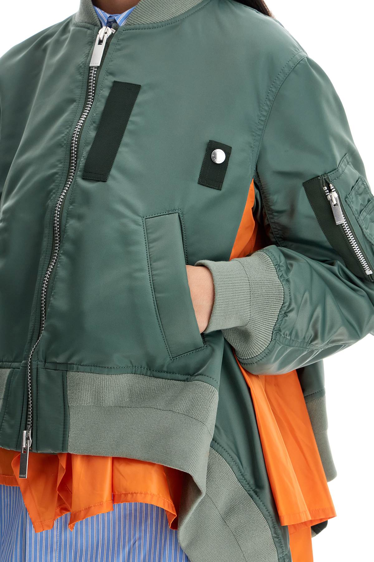 Sacai In Pelle\N\Nnylon Bomber Jacket