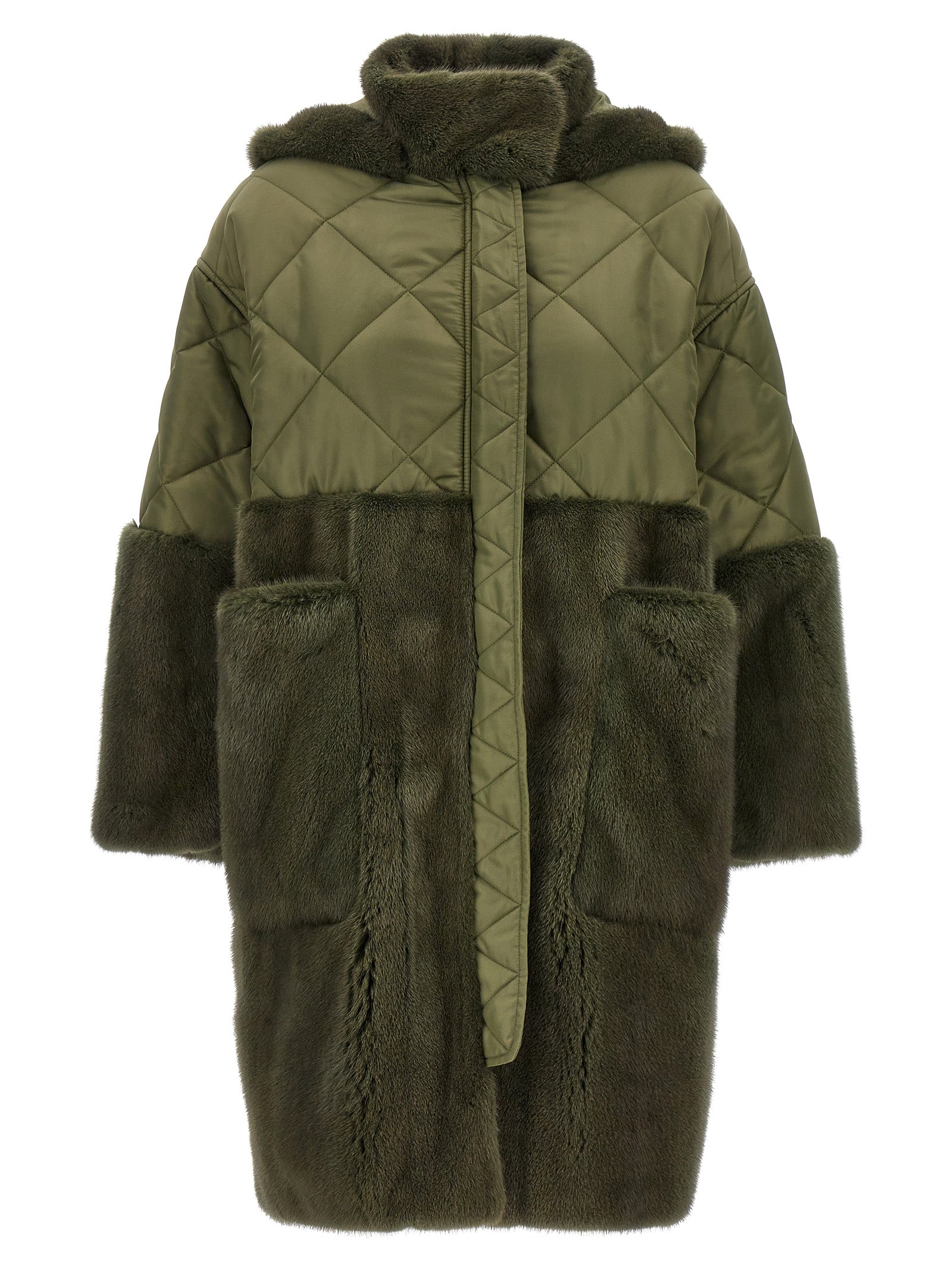 Blancha 'Nylon Diamond-Visone' Long Down Jacket