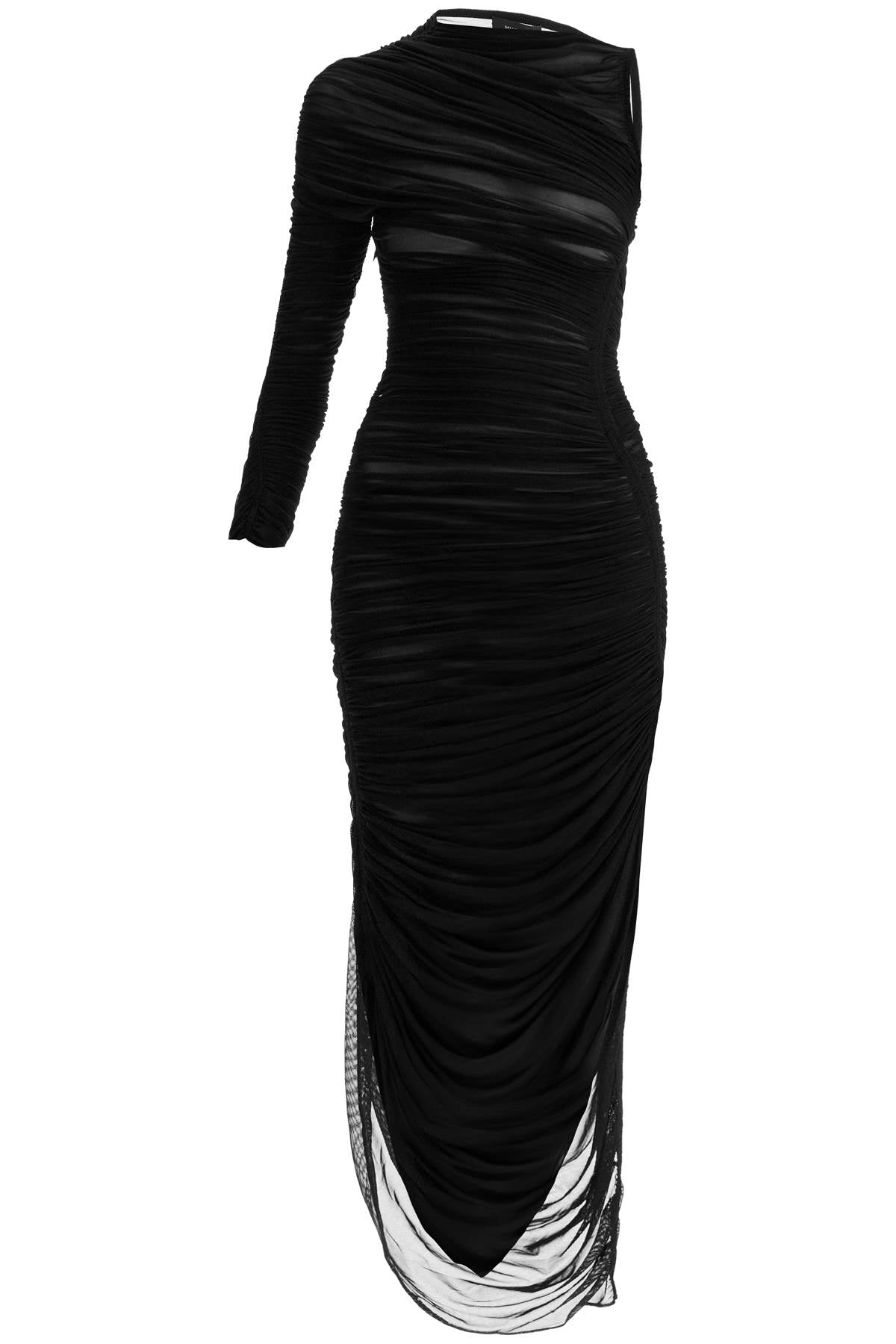 Mugler Asymmetric Mesh Dress In Italian