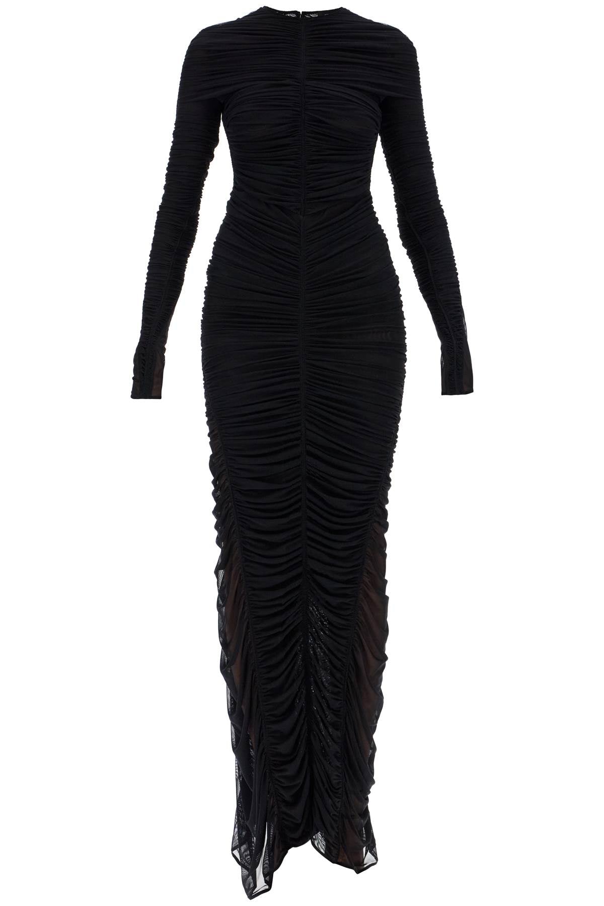 Mugler Ruffled Maxi Dress In Mesh Fabric