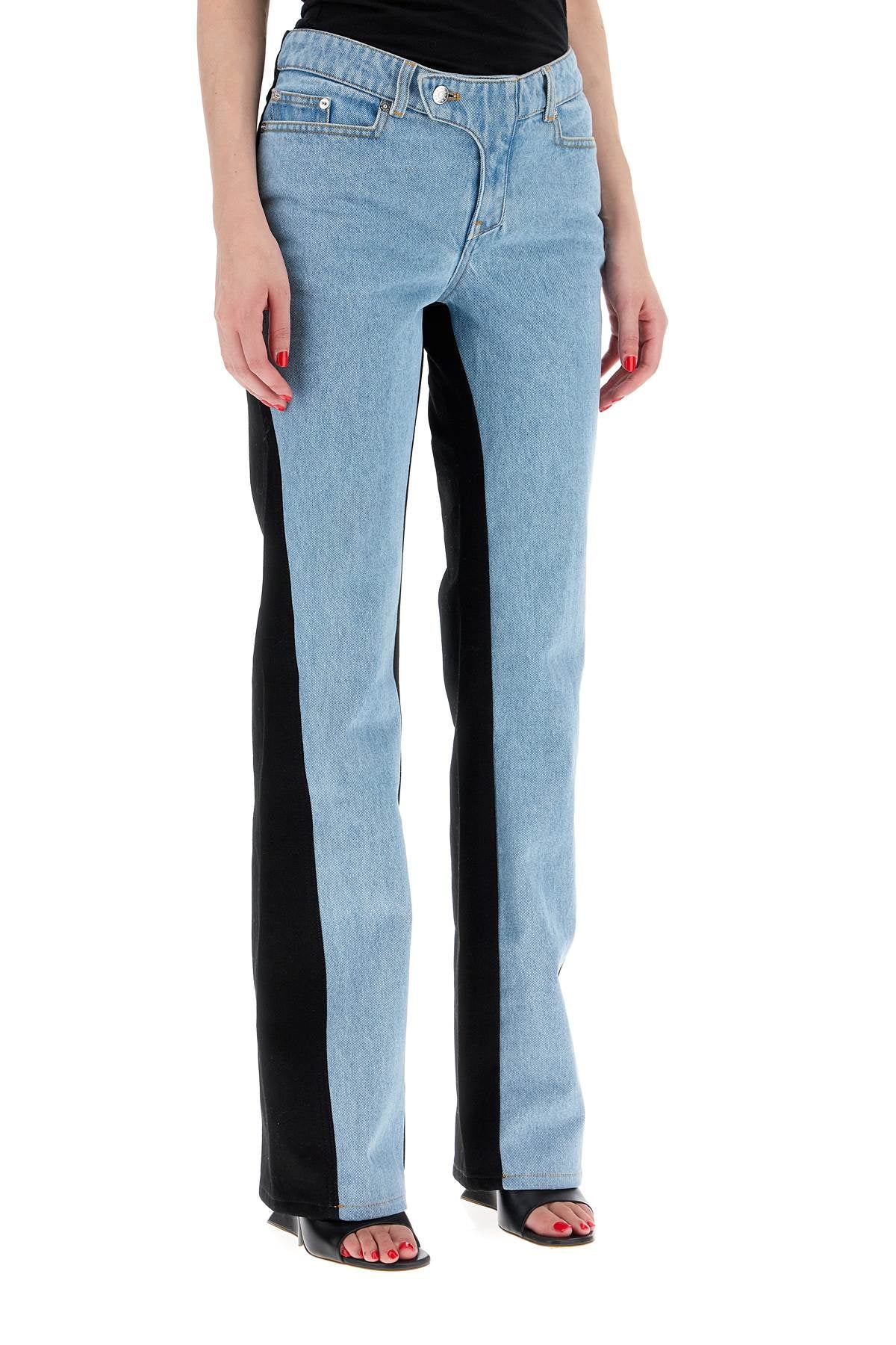 Mugler Bicolor Straight Leg Jeans With Two