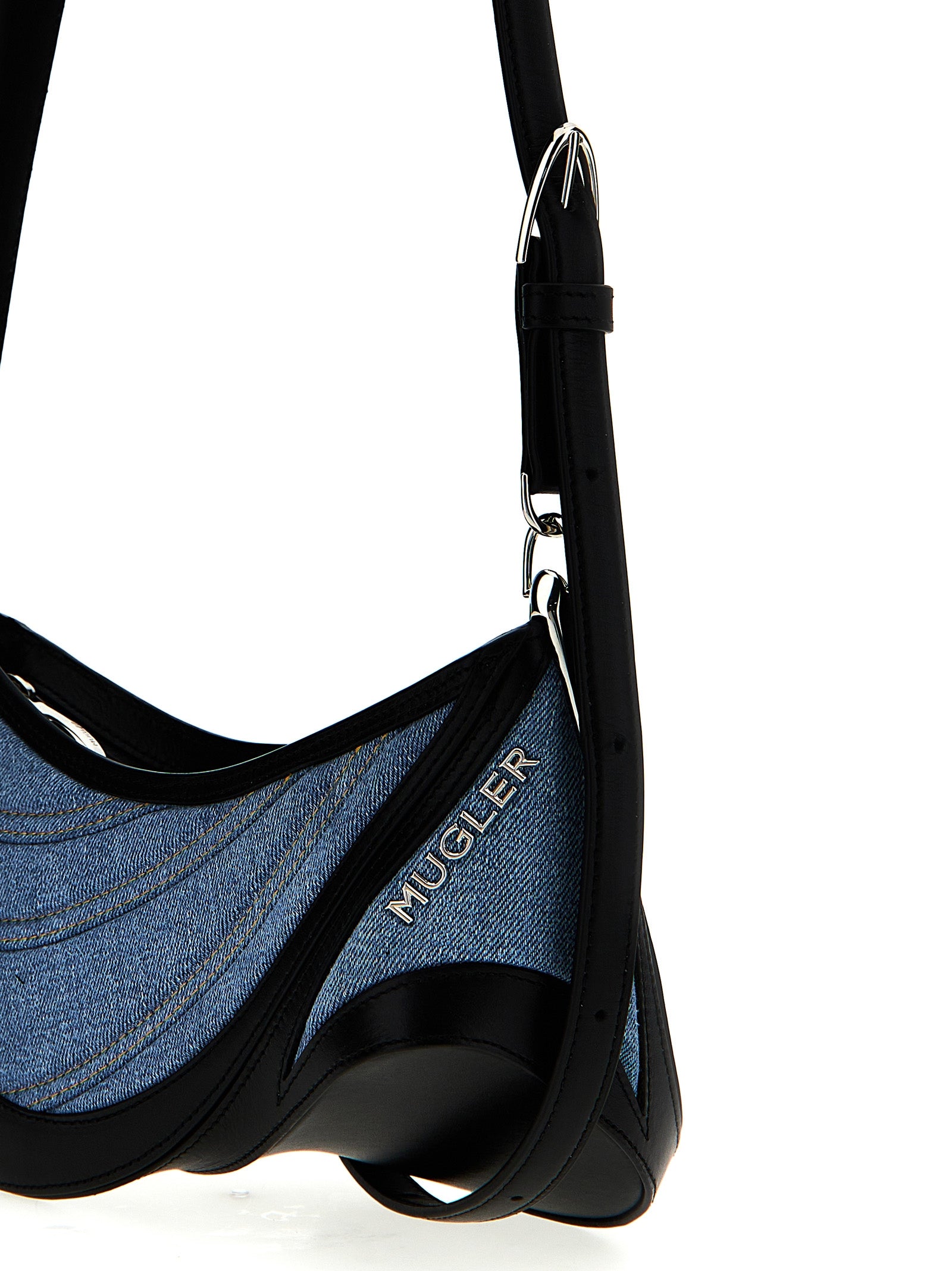 Mugler 'Small Denim Spiral Curve 01' Shoulder Bag