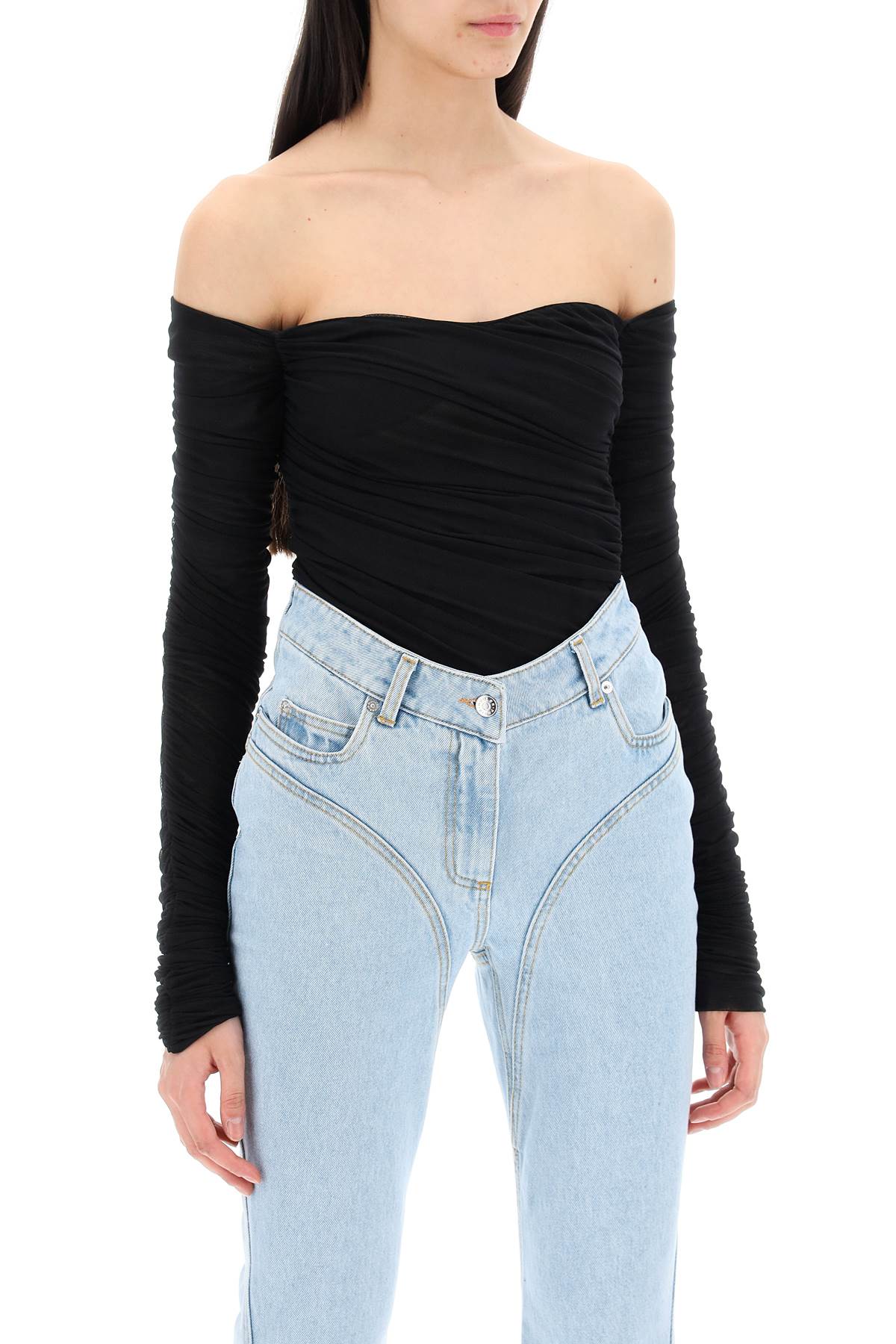 Mugler Off-Shoulder Mesh Body