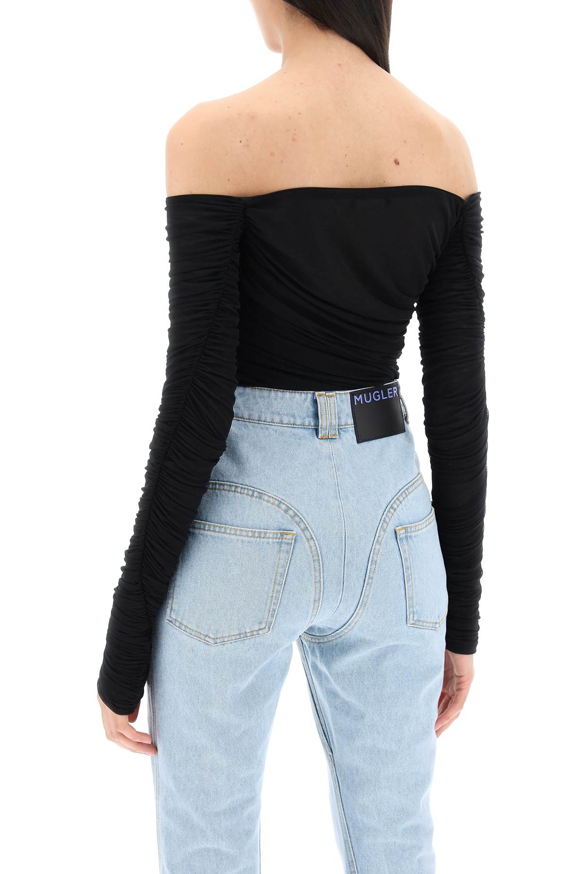 Mugler Off-Shoulder Mesh Body