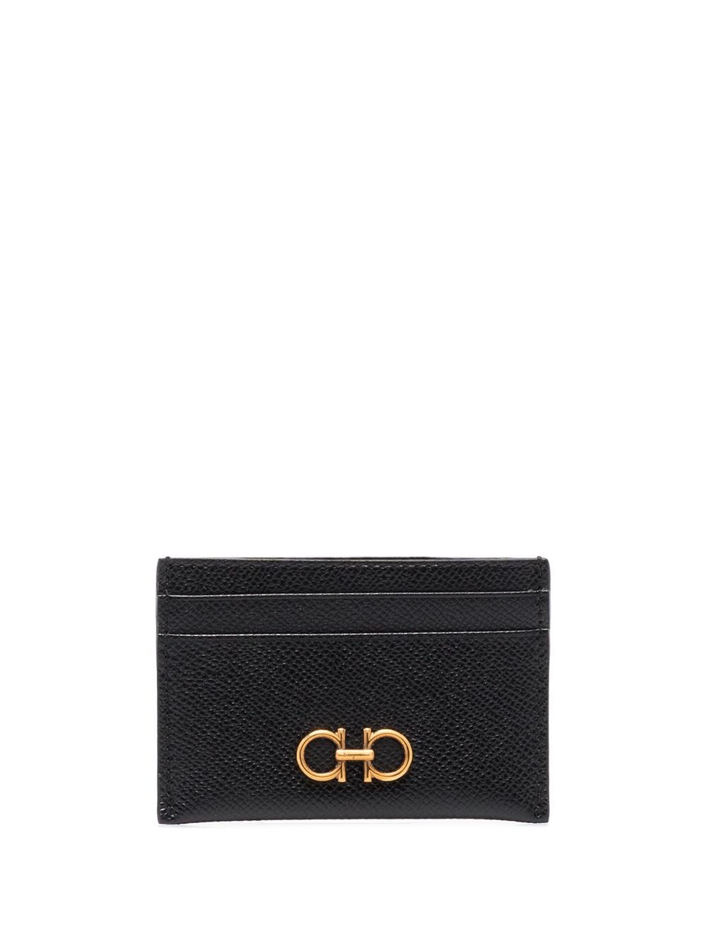 Ferragamo Gold Gancini Hammered Leather Card Holder
