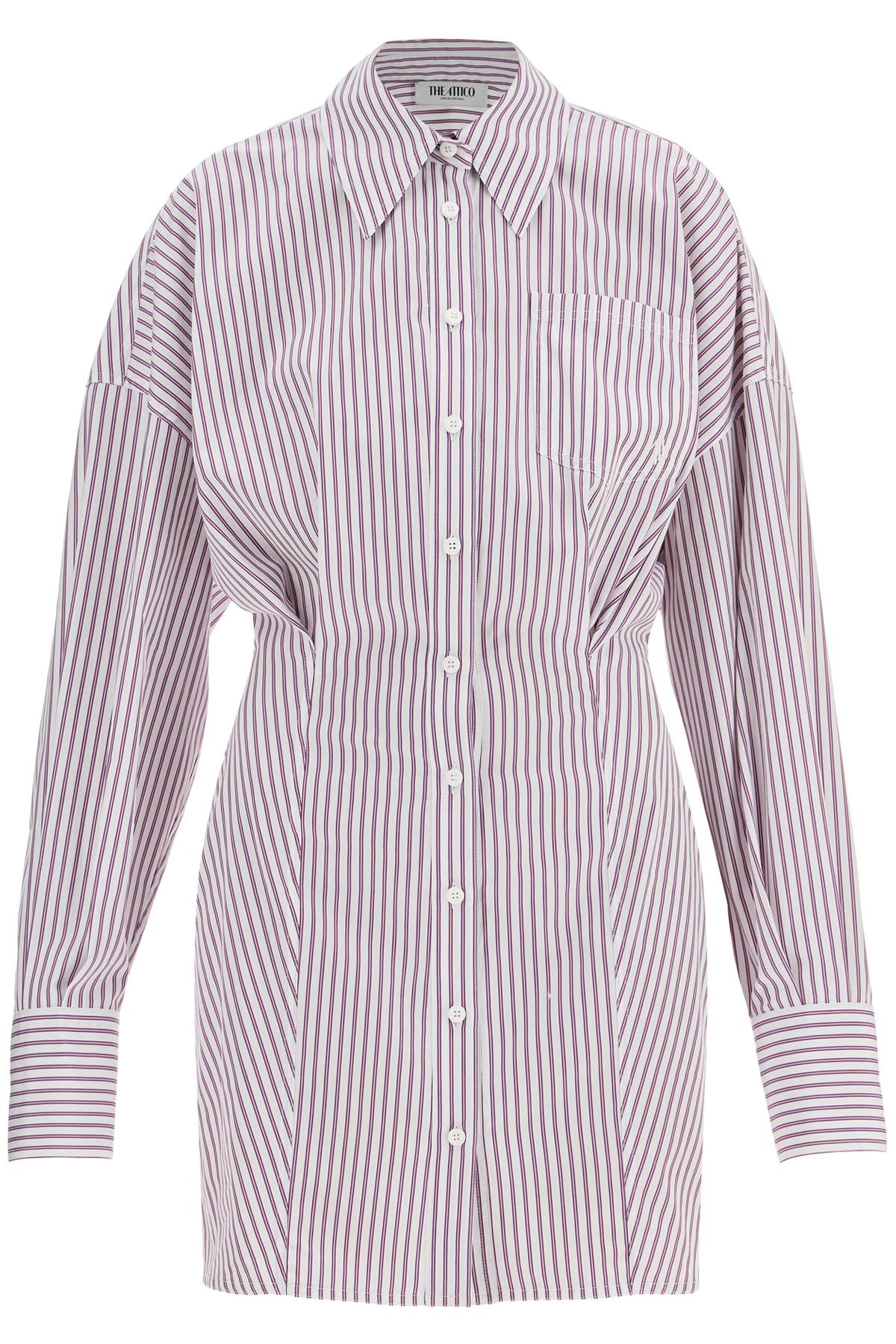 The Attico White And Purple Striped Mini Shirt Dress