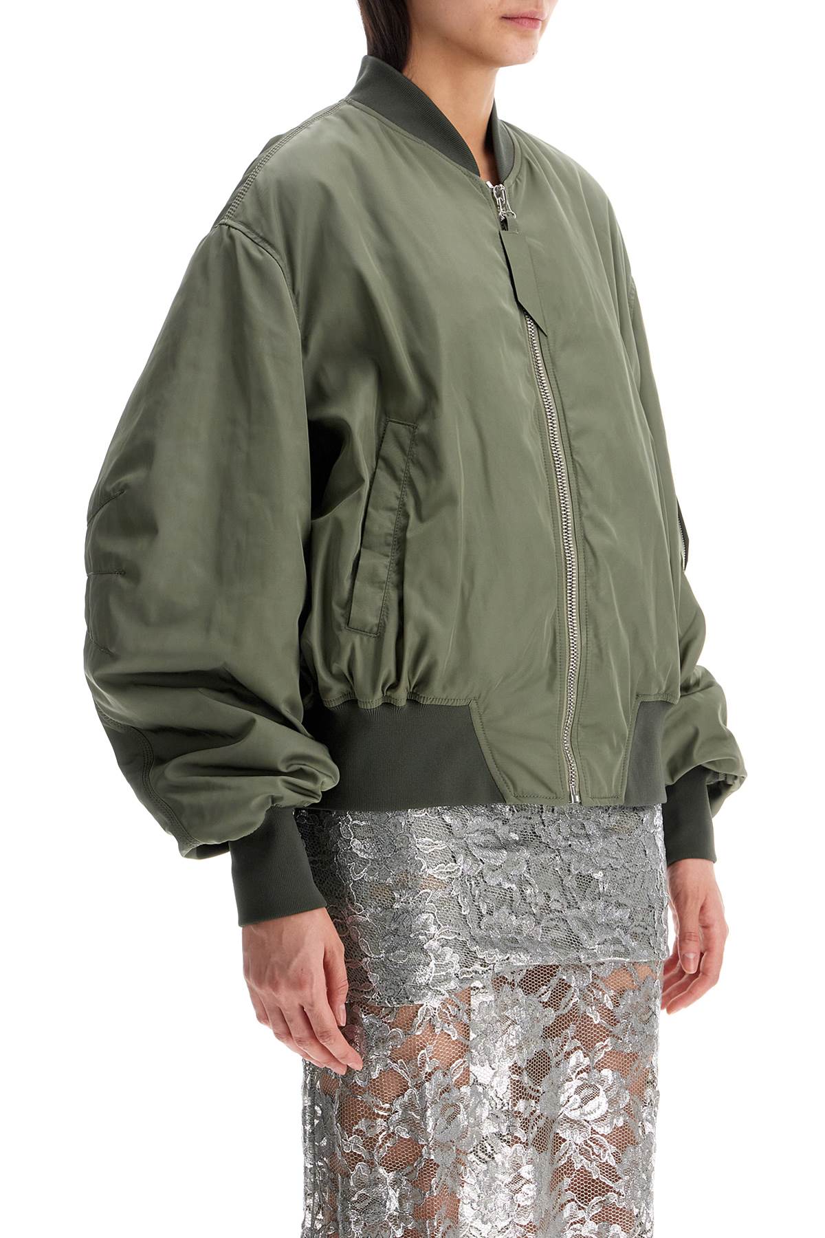 The Attico Oversized Bomber Jacket With Puff Sleeves Military Green