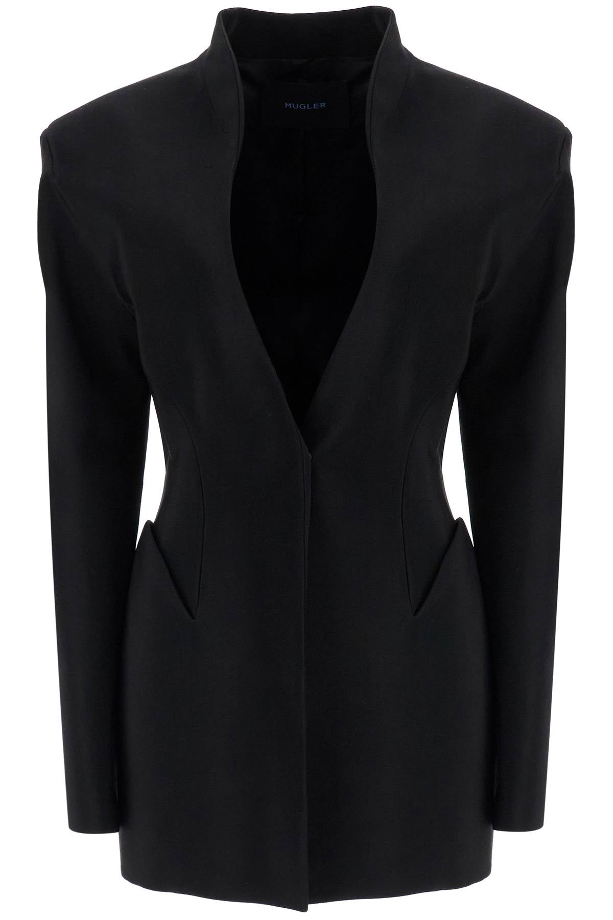 Mugler Short Black V-Neck Jacket With Contemporary Design