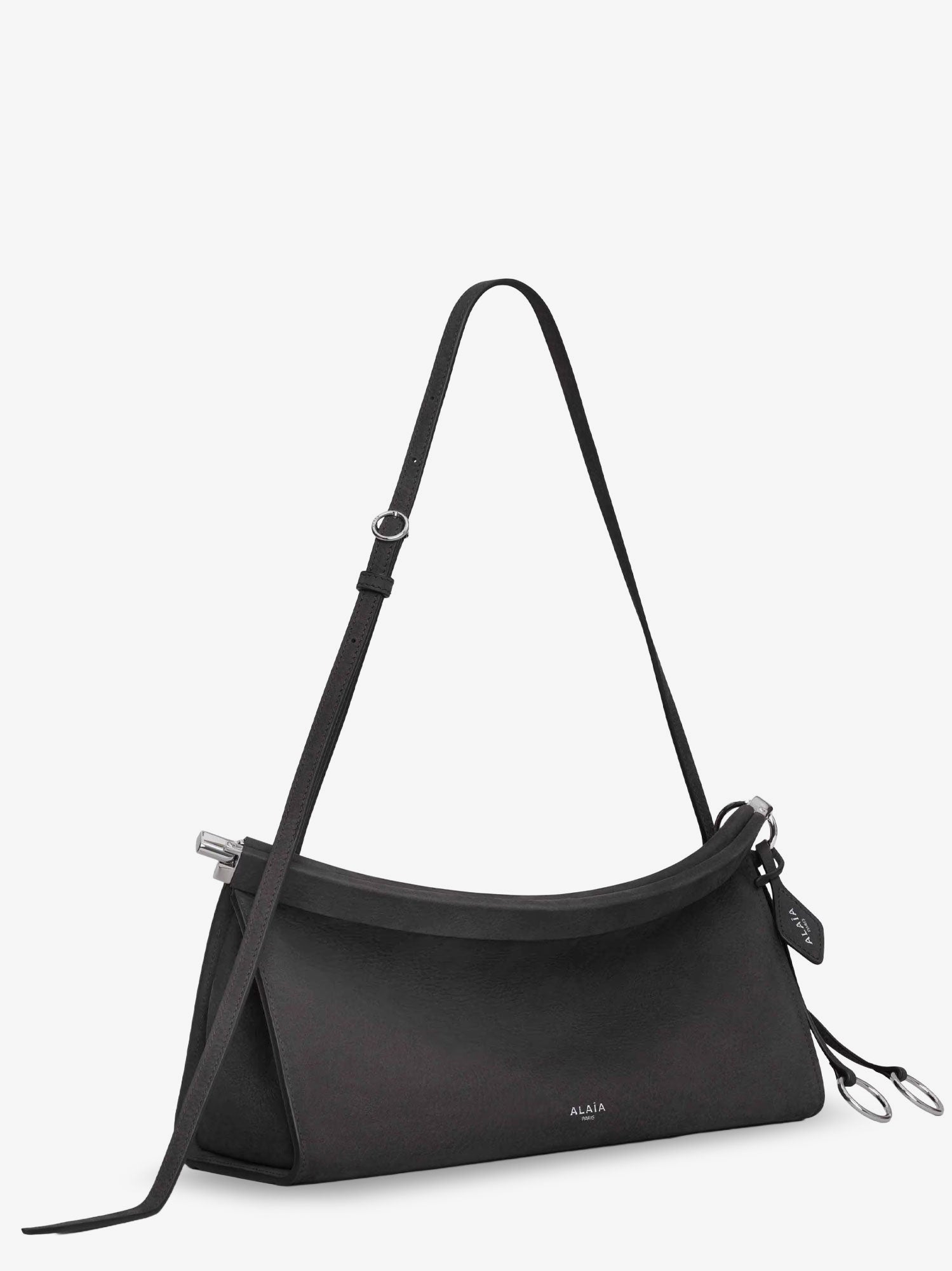 Alaïa East West Leather Shoulder Bag With Engraved Lettering Logo
