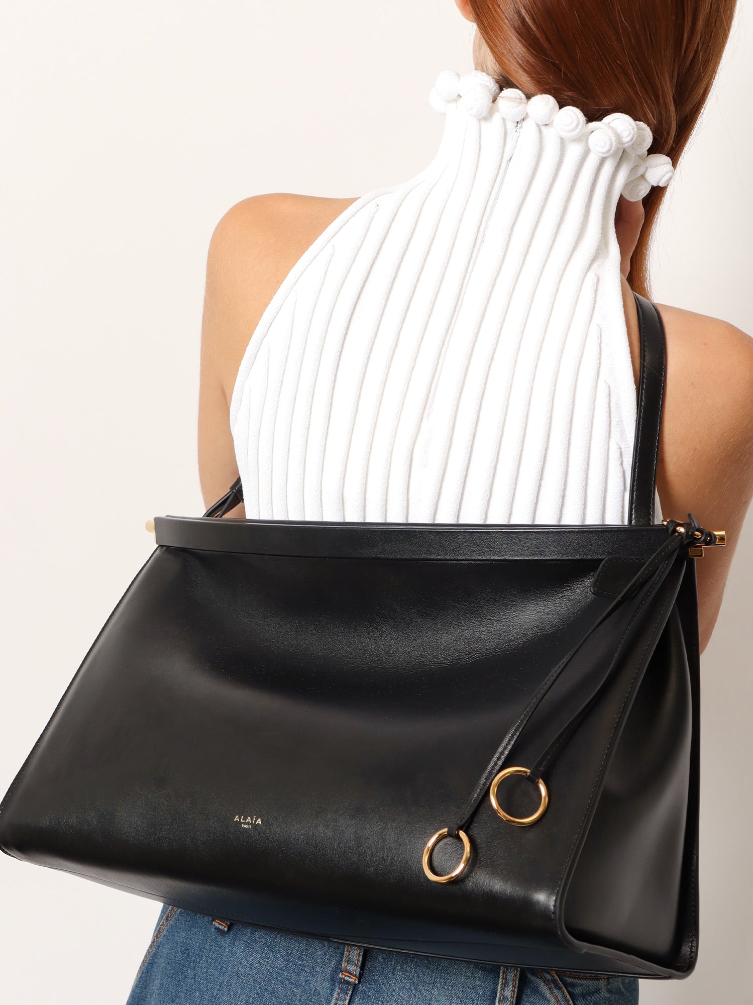 Alaïa Le Click East West Large Leather Shoulder Bag