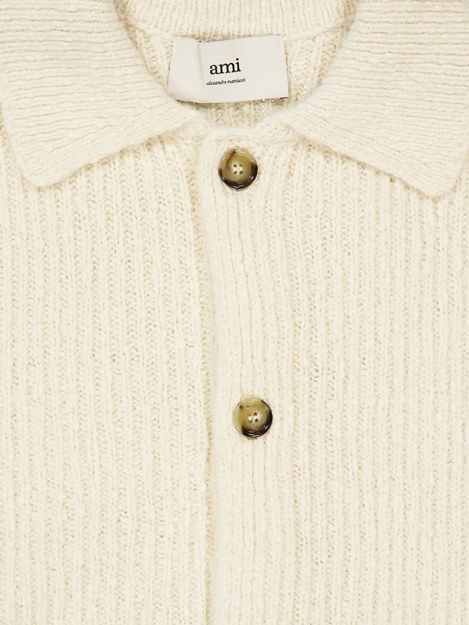 AMI Paris Wool And Cotton Ribbed Cardigan