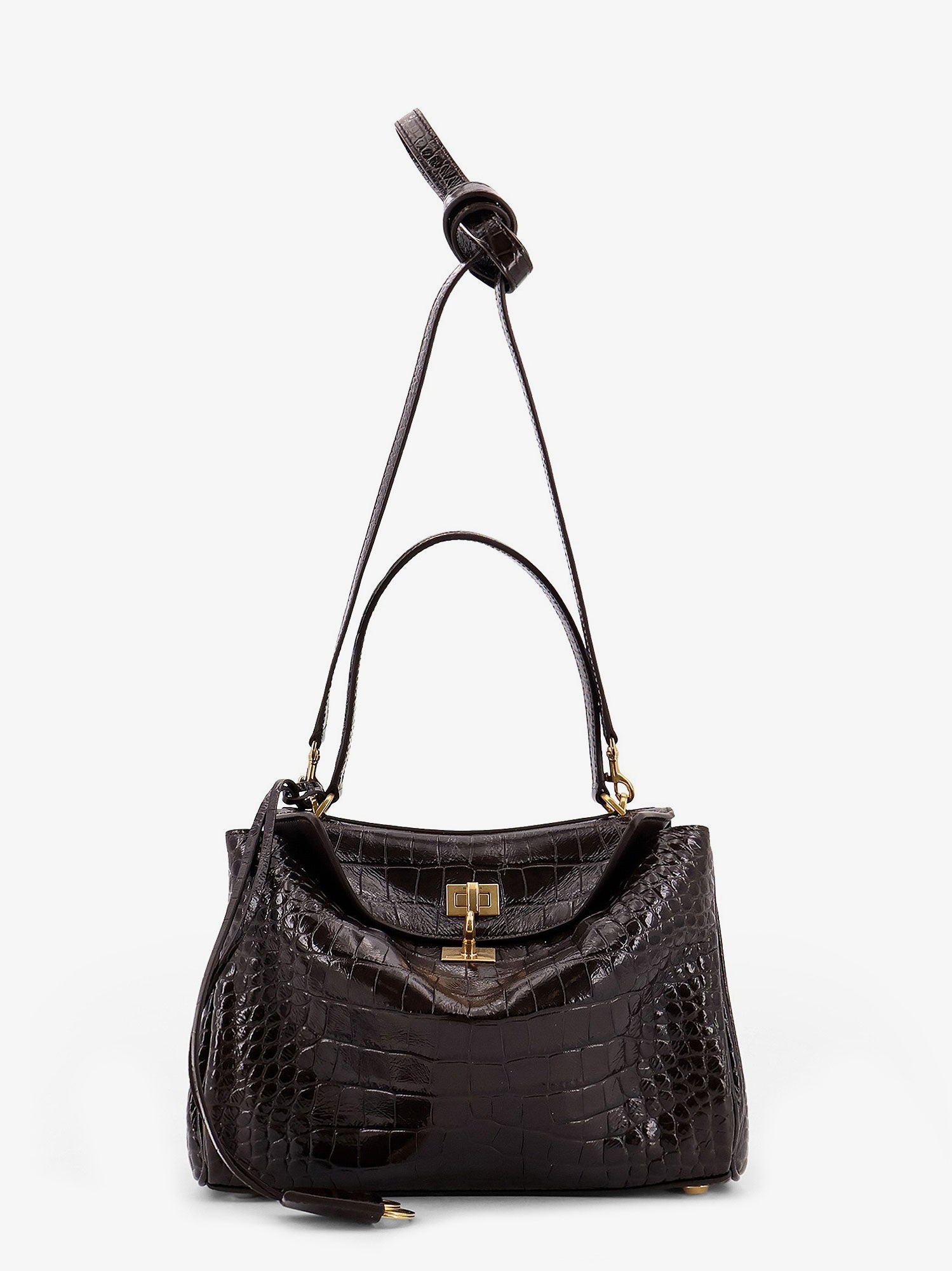 Balenciaga Rodeo Leather Shoulder Bag With Croco Effect