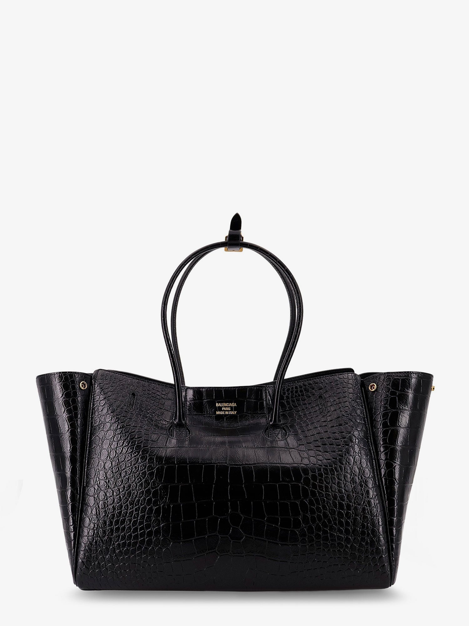 Balenciaga Carry All Bel Air Leather Shoulder Bag With Croco Effect