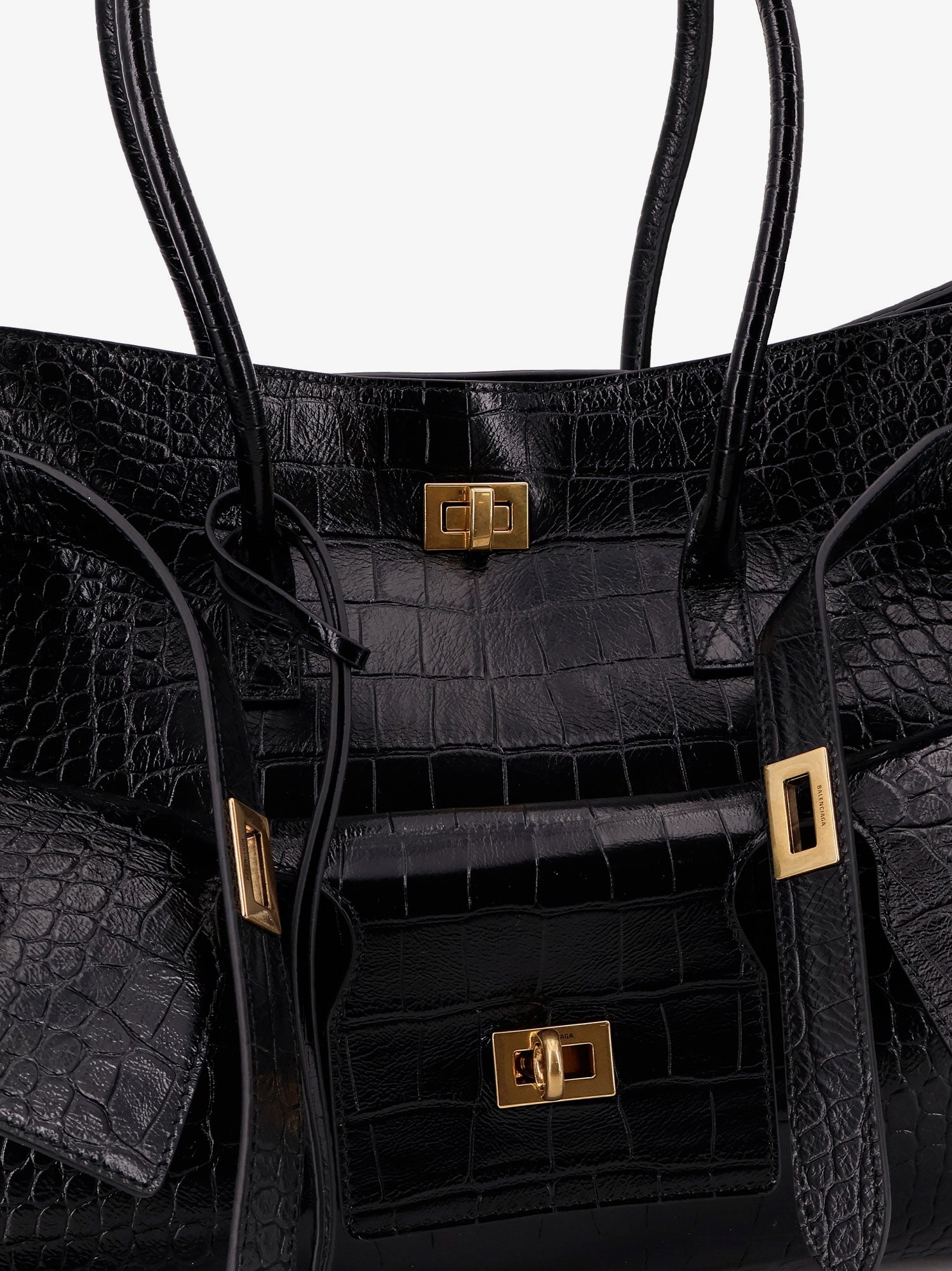 Balenciaga Carry All Bel Air Leather Shoulder Bag With Croco Effect