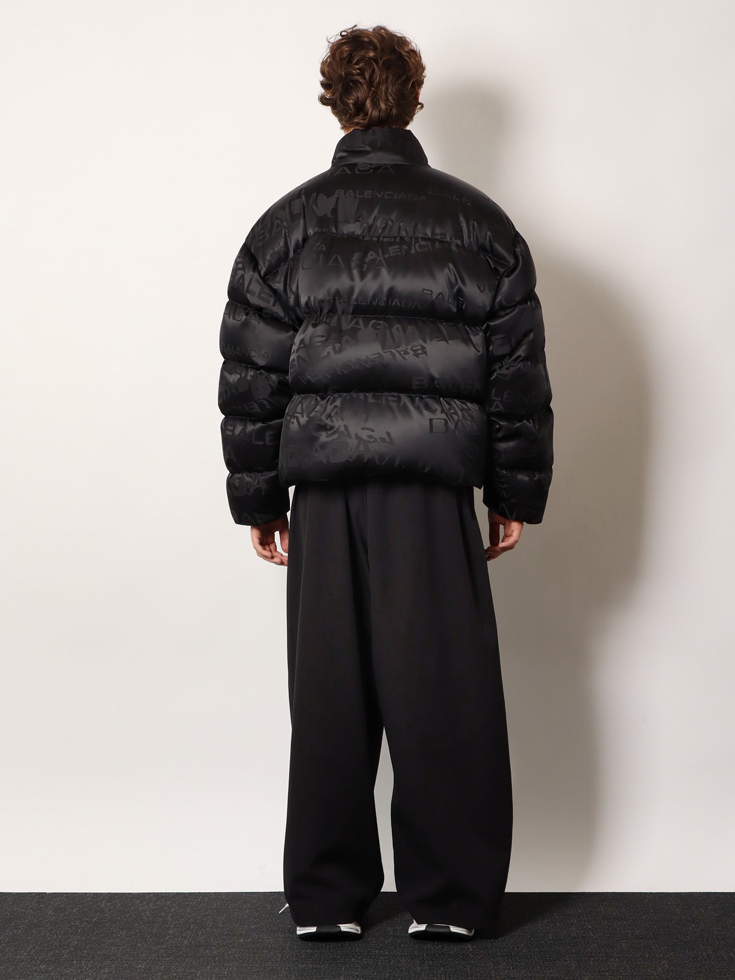 Balenciaga Nylon Down Jacket With All-over Lettering Logo