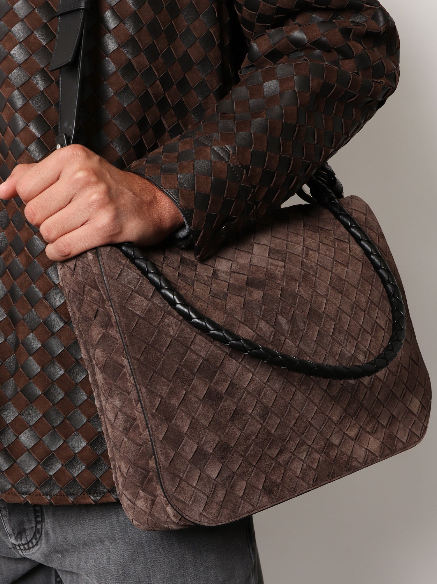 Bottega Veneta Intrecciato Suede Shoulder Bag