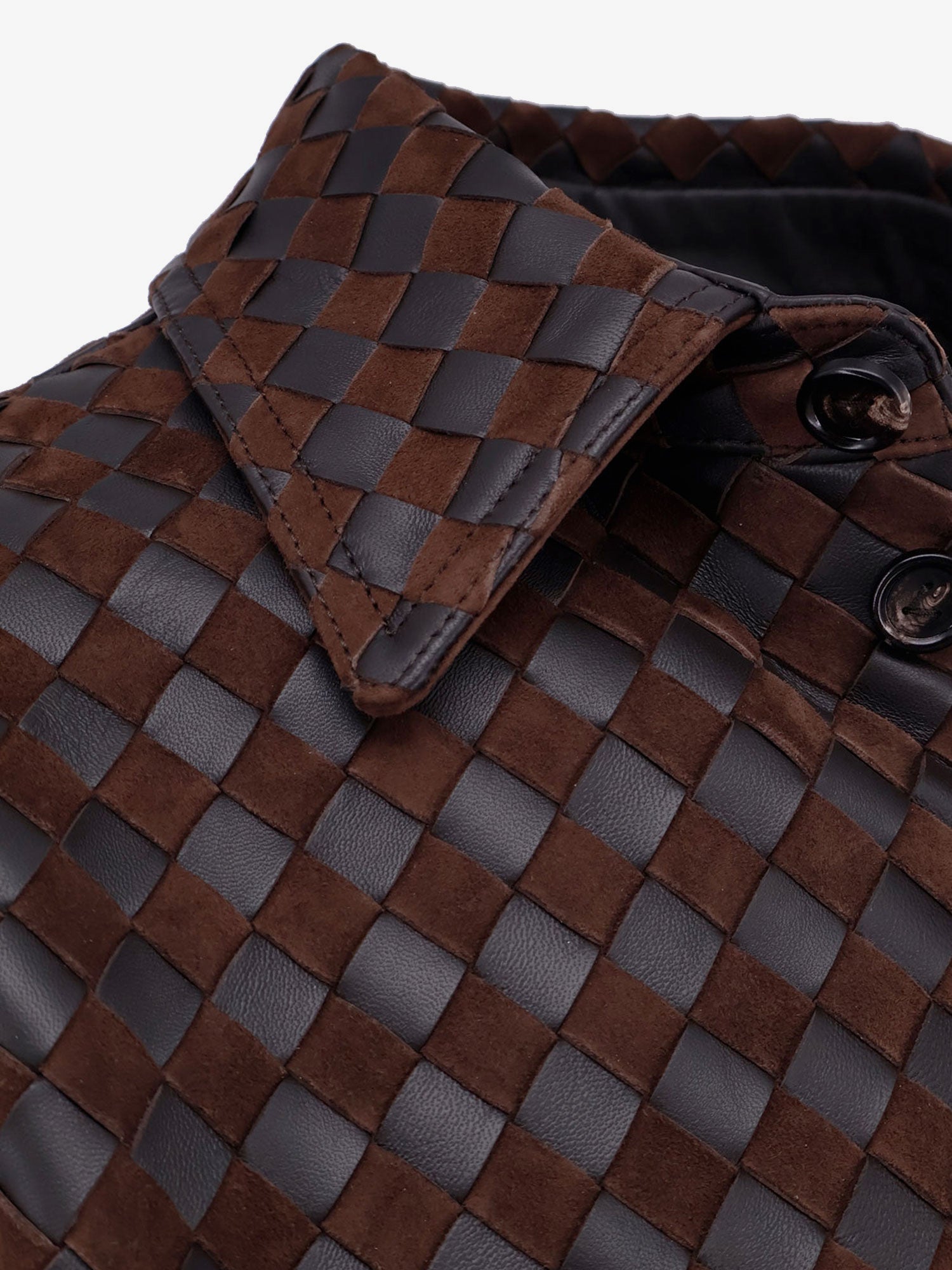 Bottega Veneta Leather And Suede Shirt/jacket With Intrecciato Motif