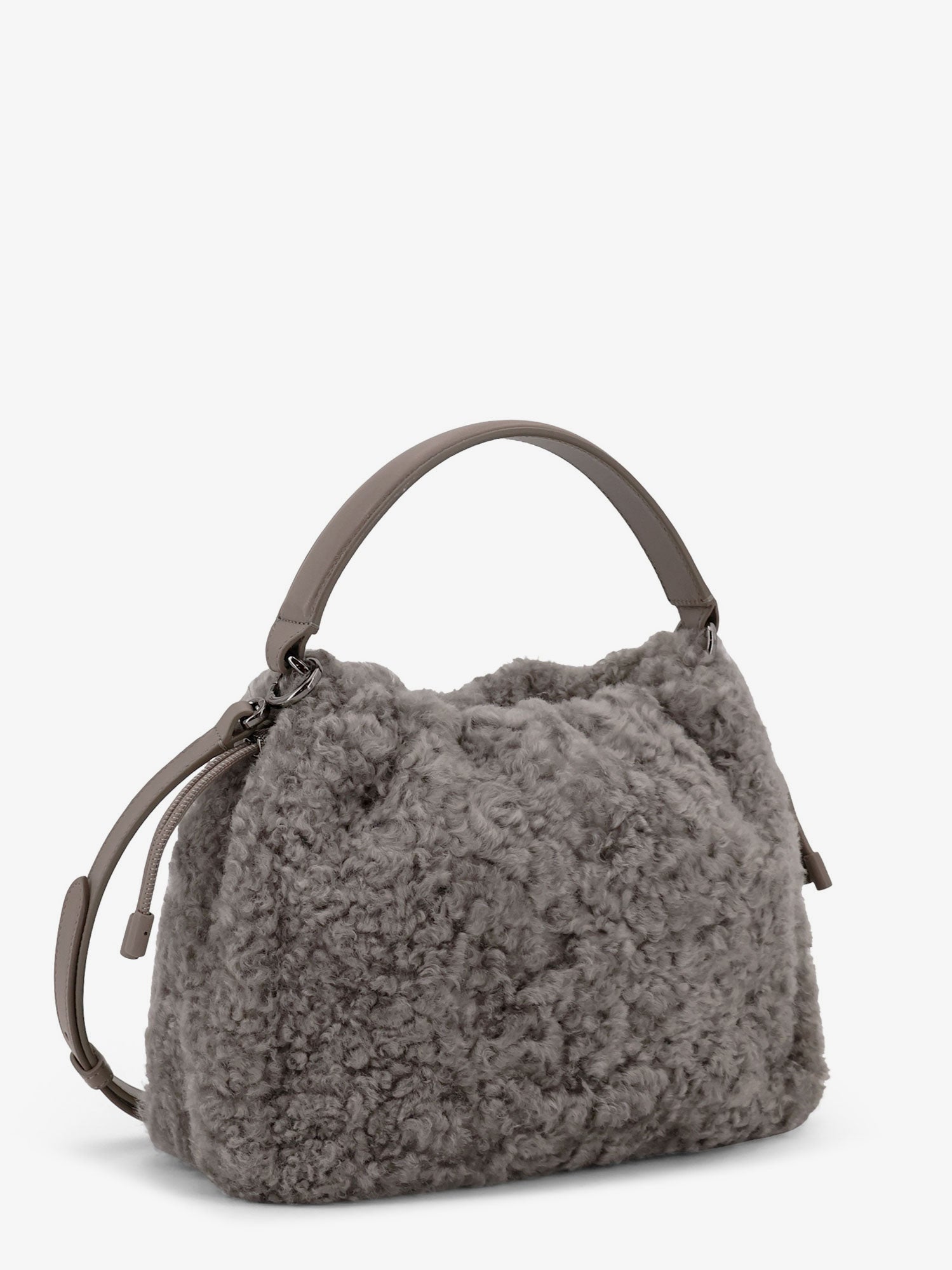 Brunello Cucinelli Bucket Mellow Small Shearling Fuzzy Bucket Bag