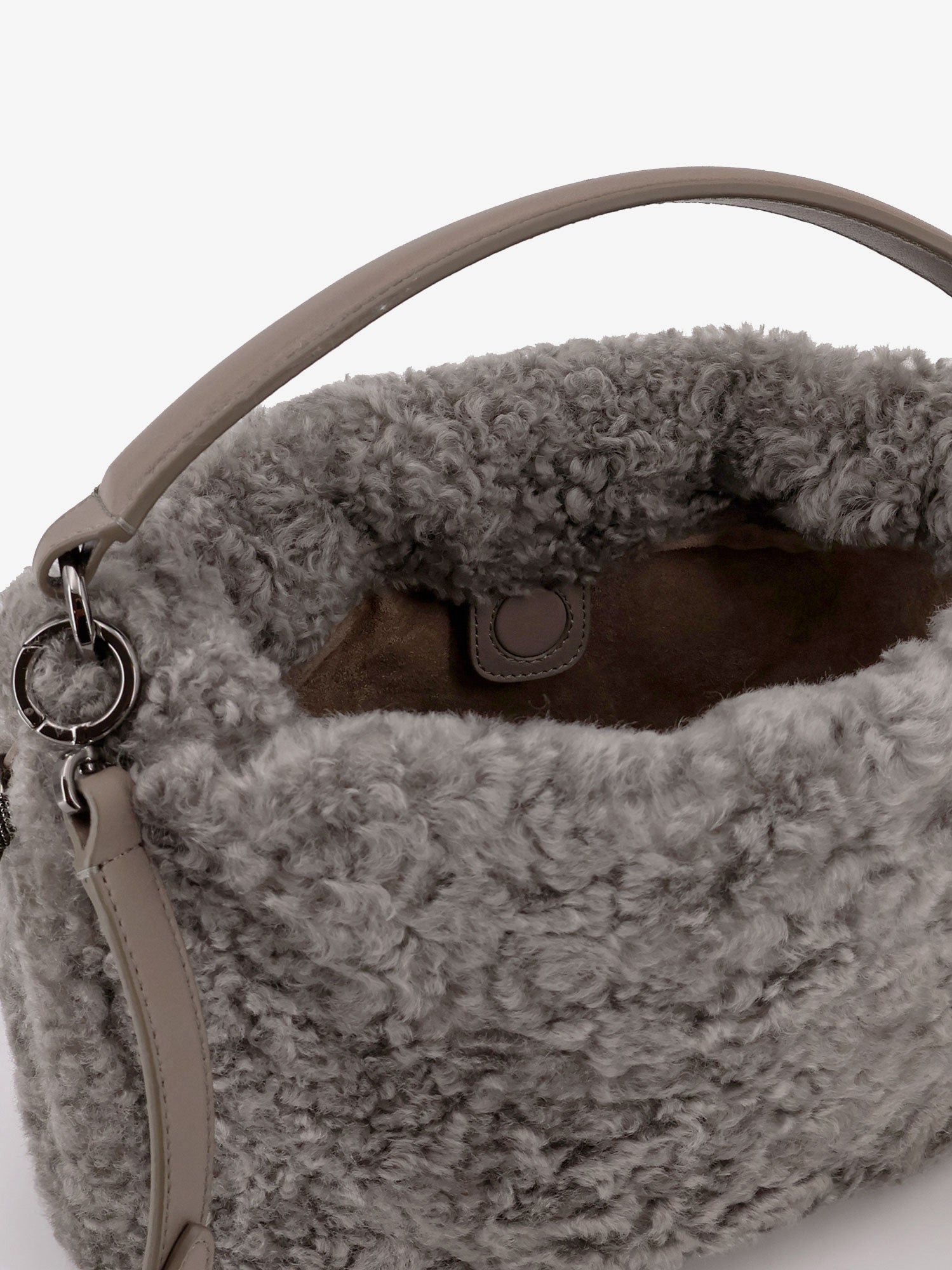 Brunello Cucinelli Bucket Mellow Small Shearling Fuzzy Bucket Bag