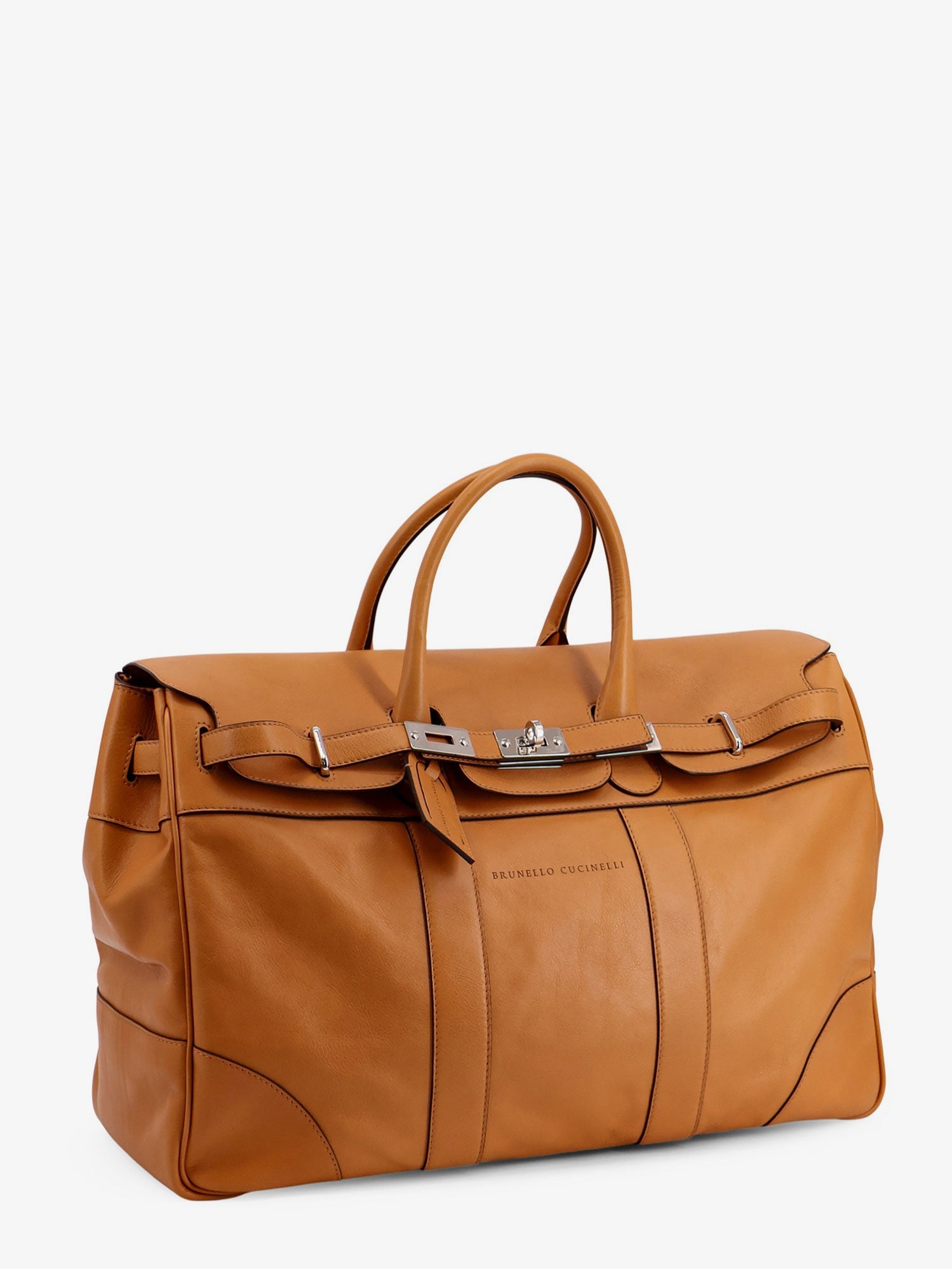 Brunello Cucinelli Leather Travel Bag With Engraved Logo On The Front