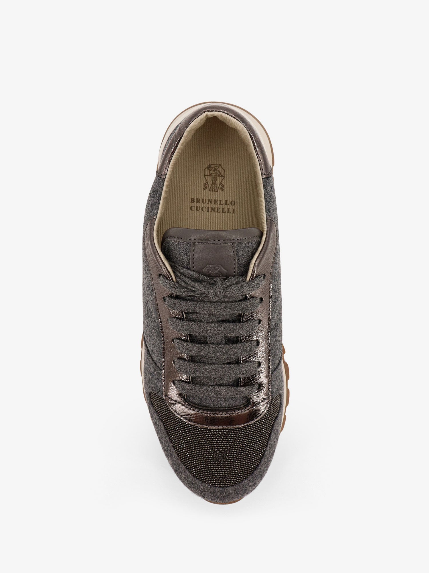Brunello Cucinelli Low-top Wool Flannel Sneakers With Leather Profiles