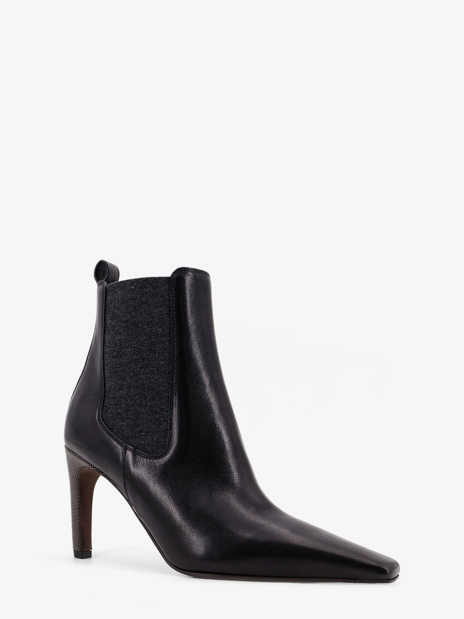 Brunello Cucinelli Leather Boots With Monili Detail On The Heel