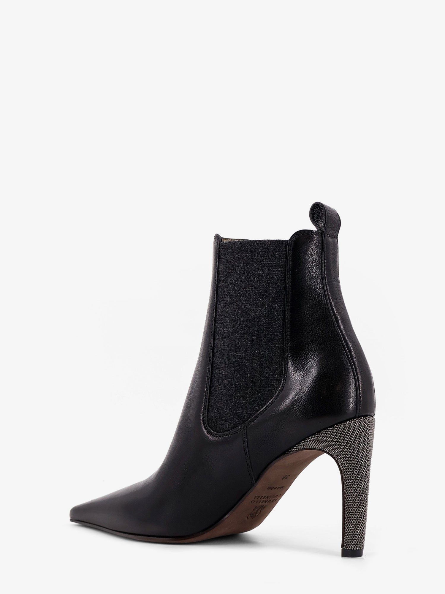 Brunello Cucinelli Leather Boots With Monili Detail On The Heel