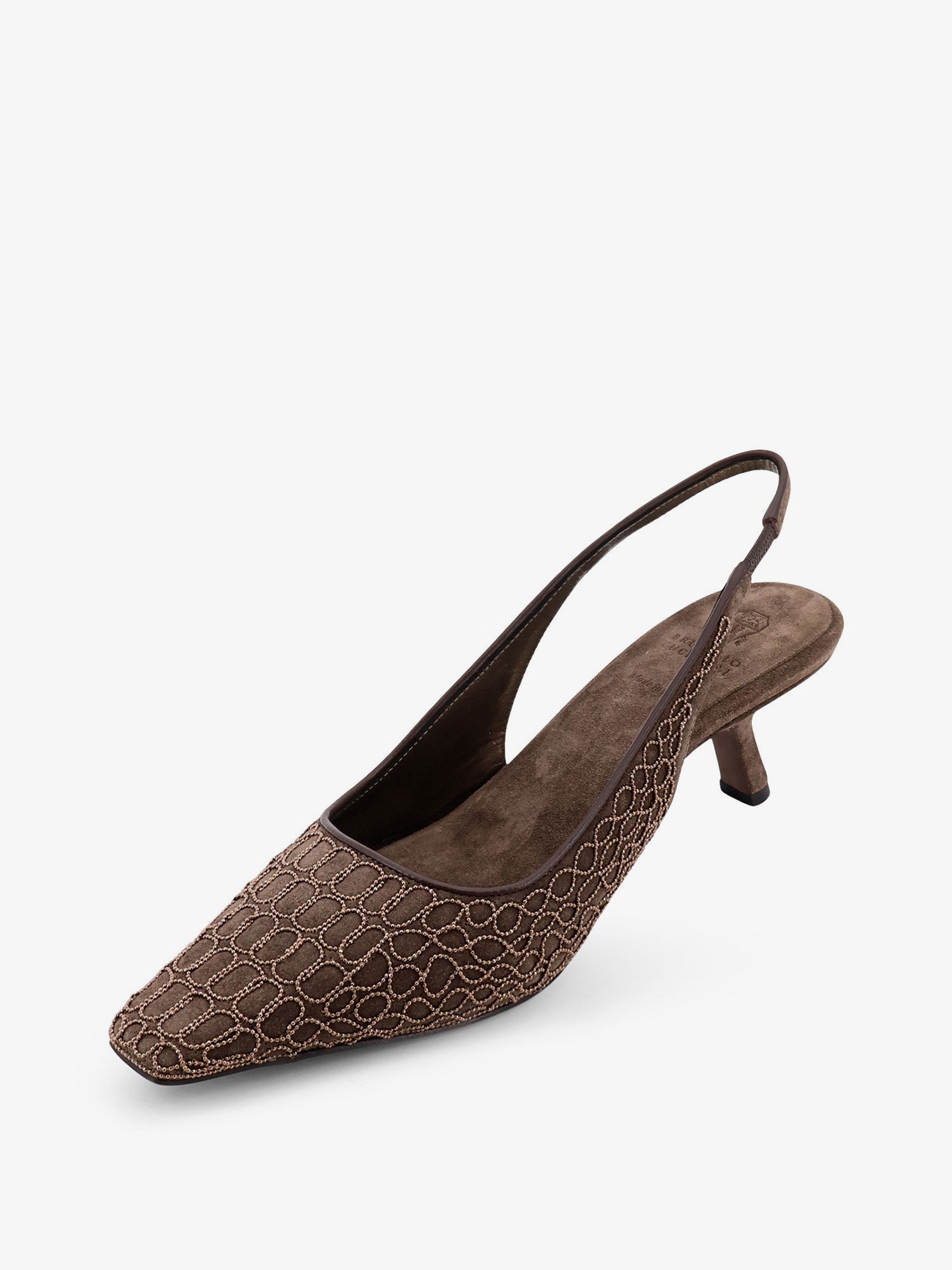 Brunello Cucinelli Suede Slingback Pumps With Monili Decoration