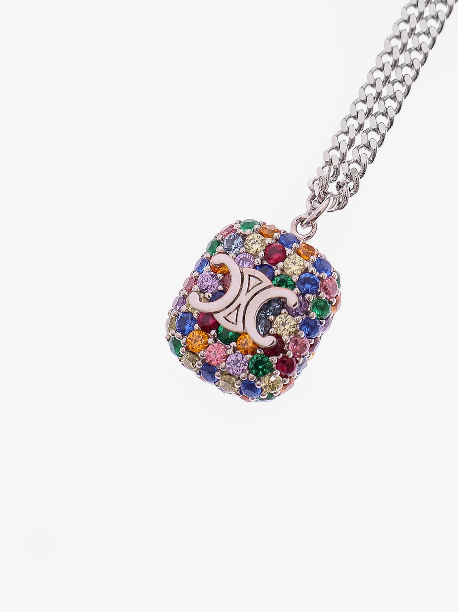 Celine Metal Necklace With Multicolor Pendant