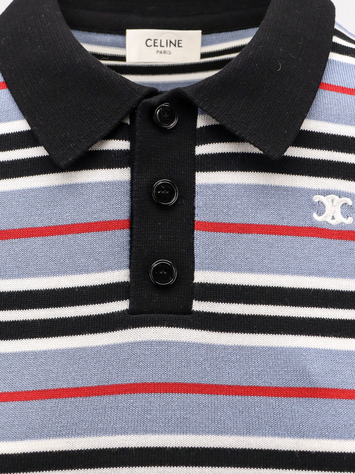 Celine Cotton Knit Polo Shirt With Striped Motif