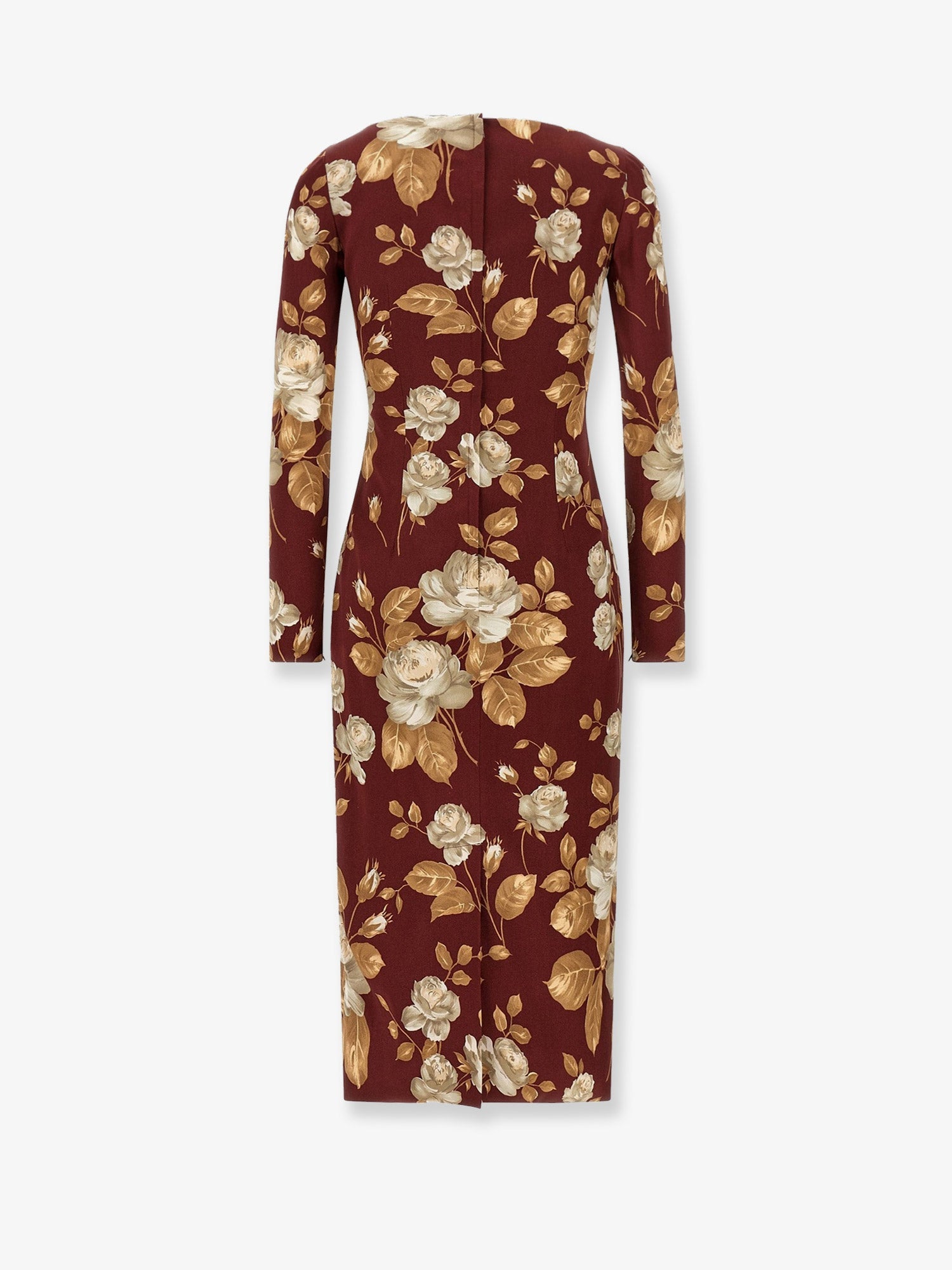Dolce & Gabbana Vintage Rose Print Satin Midi Pencil Dress