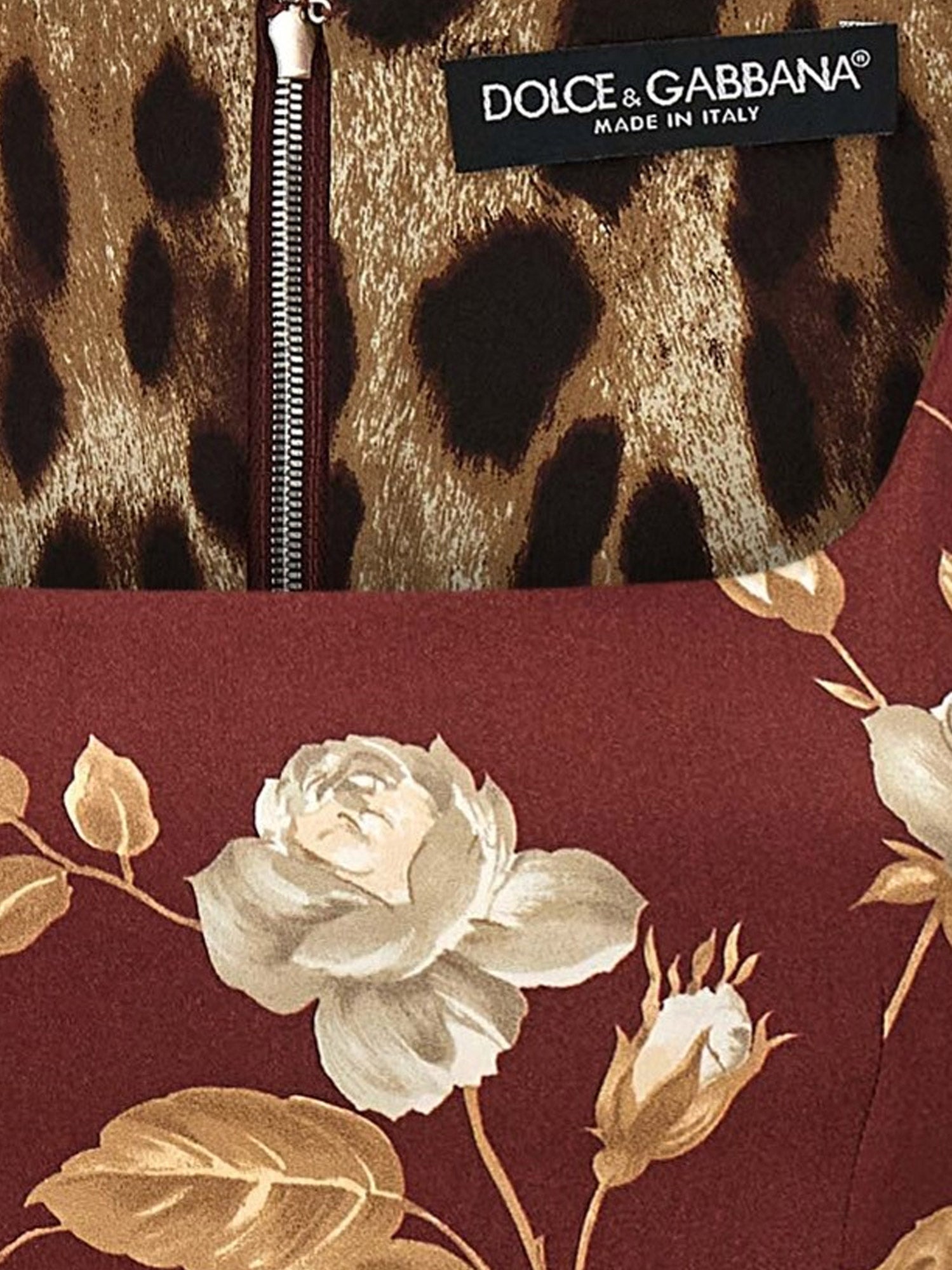 Dolce & Gabbana Vintage Rose Print Satin Midi Pencil Dress