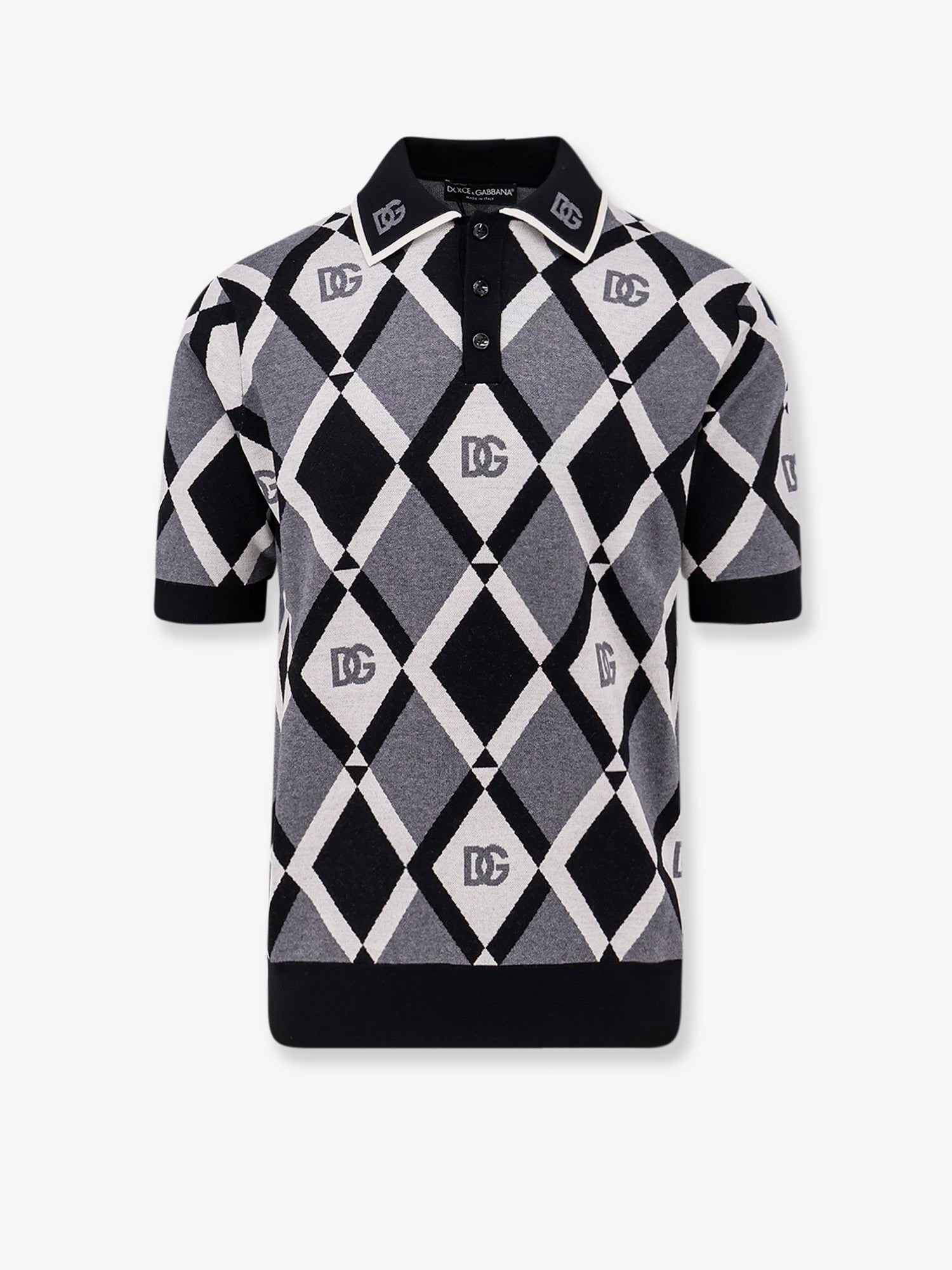 Dolce & Gabbana Virgin Wool Polo Shirt With Geometric Print