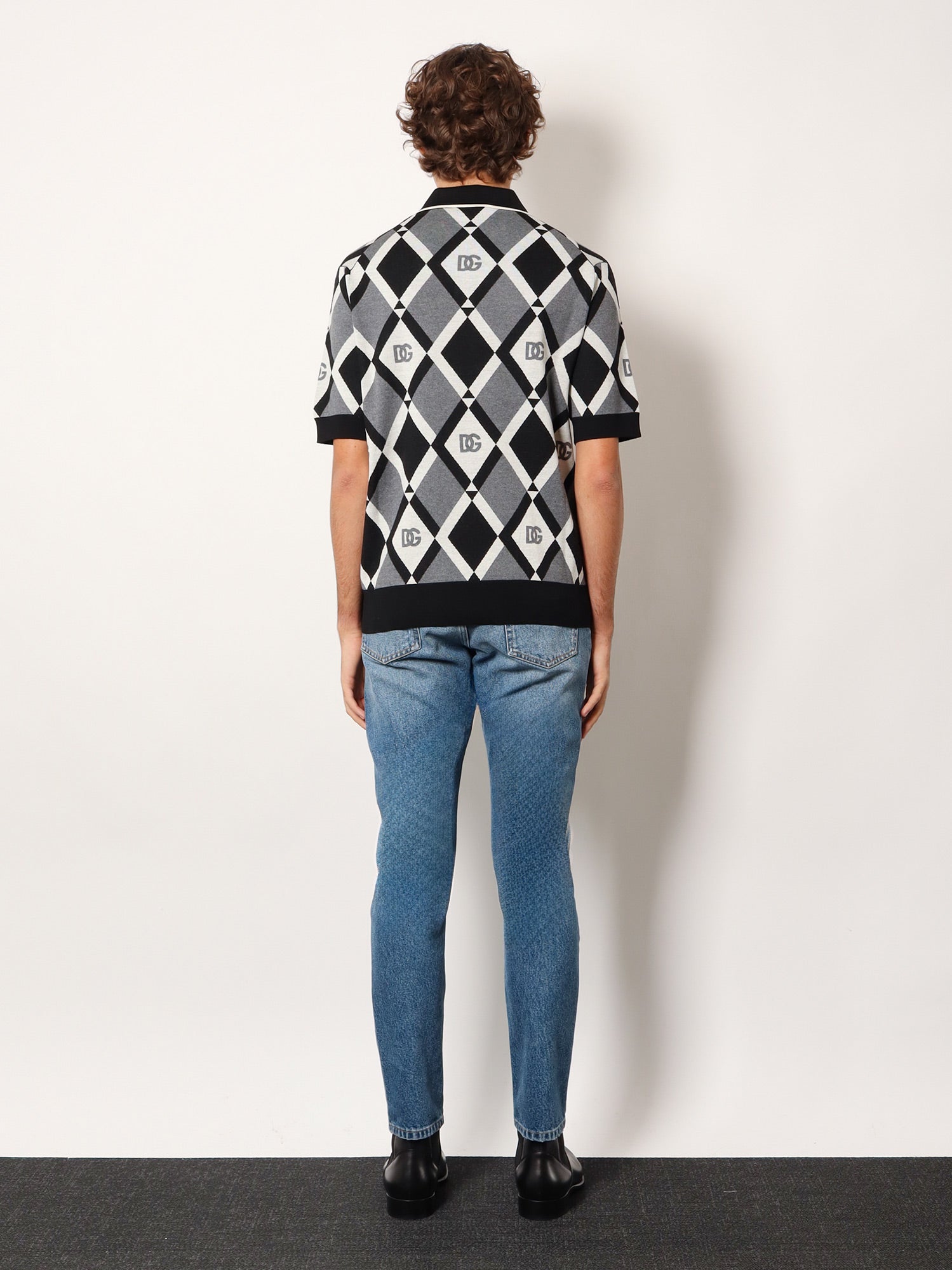 Dolce & Gabbana Virgin Wool Polo Shirt With Geometric Print