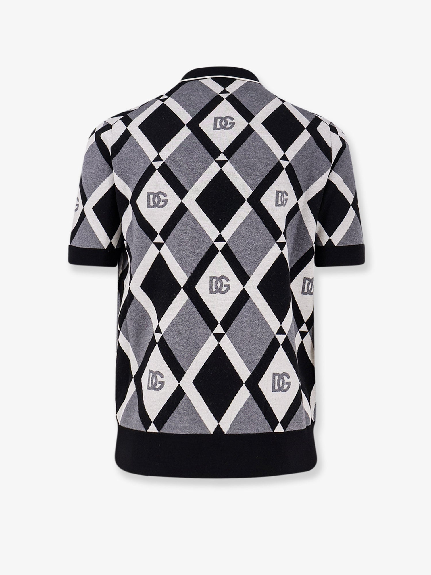 Dolce & Gabbana Virgin Wool Polo Shirt With Geometric Print