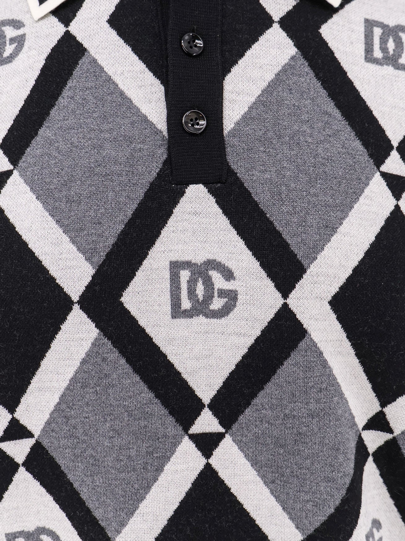 Dolce & Gabbana Virgin Wool Polo Shirt With Geometric Print