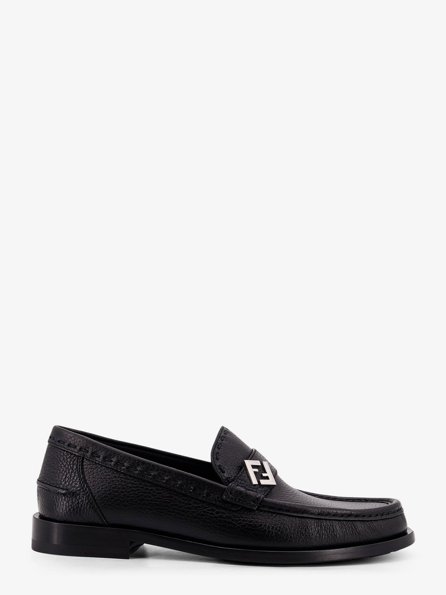Fendi Ff Metal Leather Loafers