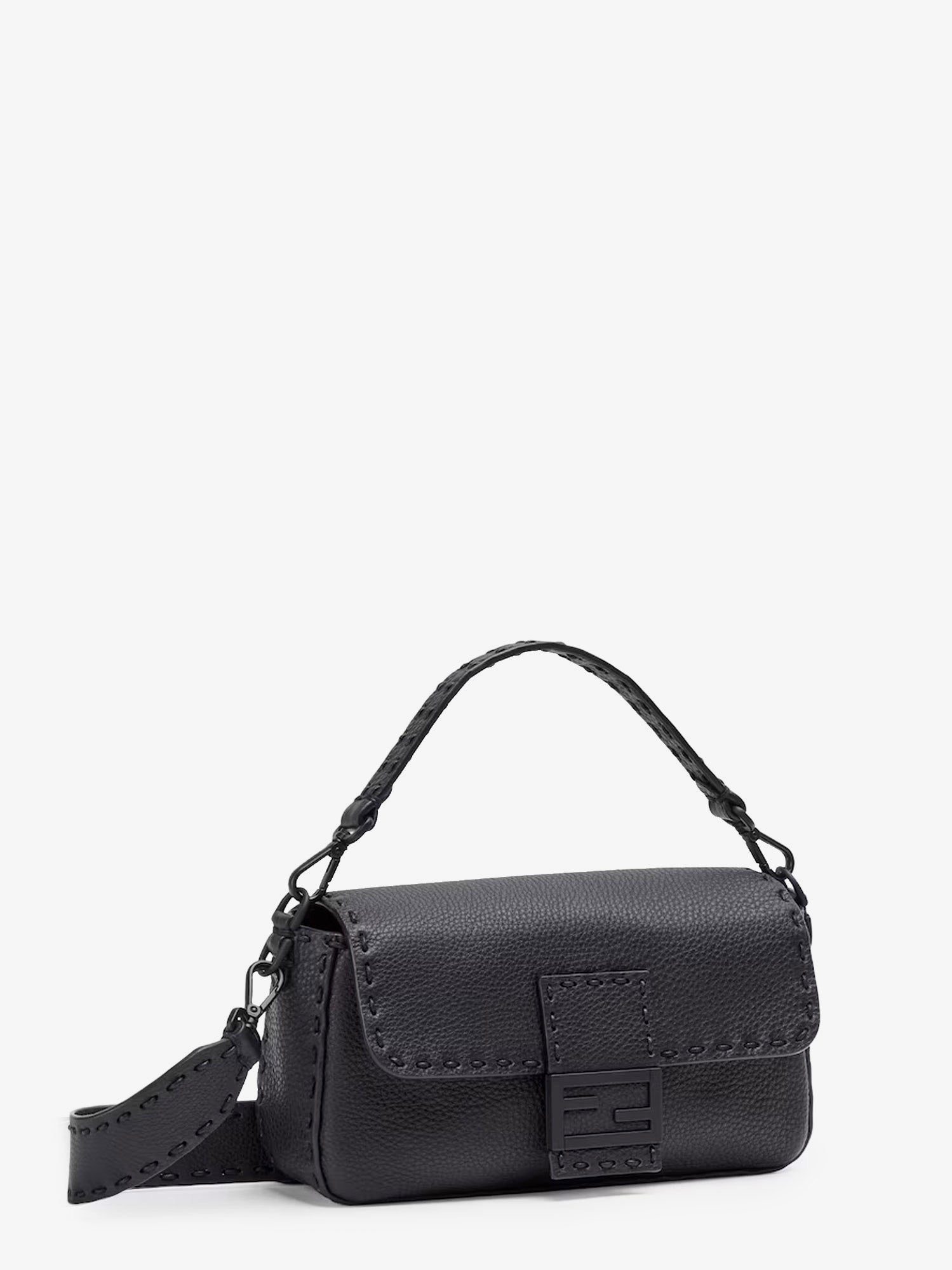 Fendi Baguette Leather Shoulder Bag With Selleria Stitchings