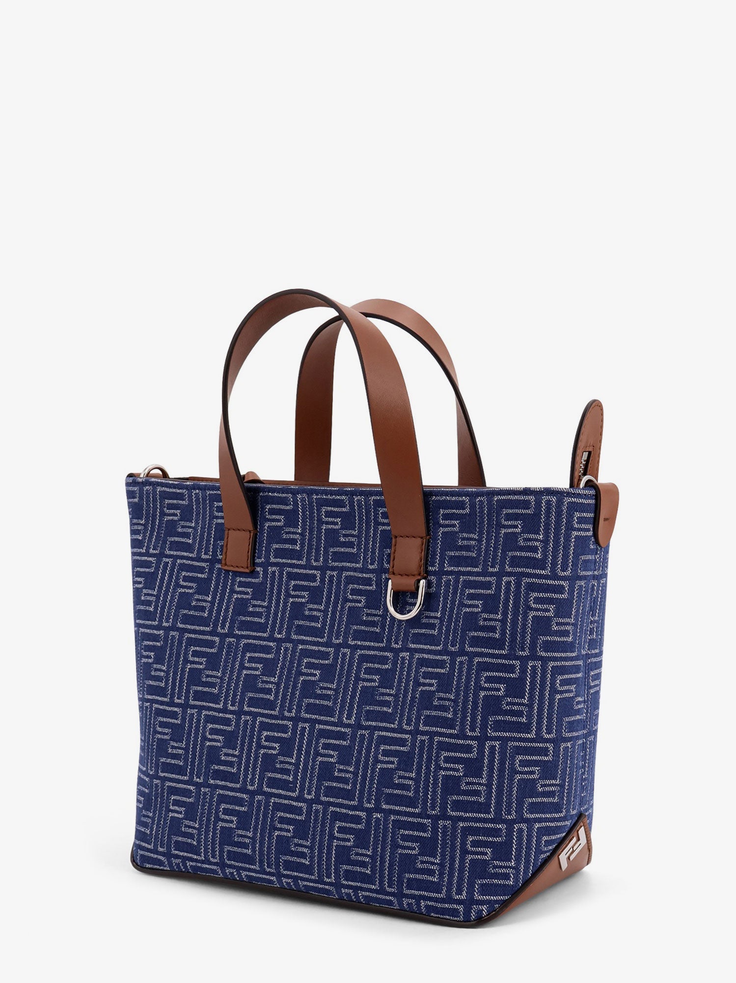 Fendi Ff Jacquard Fabric And Leather Shopping Bag