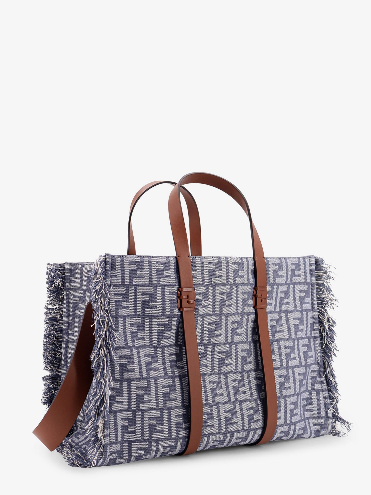 Fendi Summer Tote Ff Jacquard Fabric Shoulder Bag With Fringes