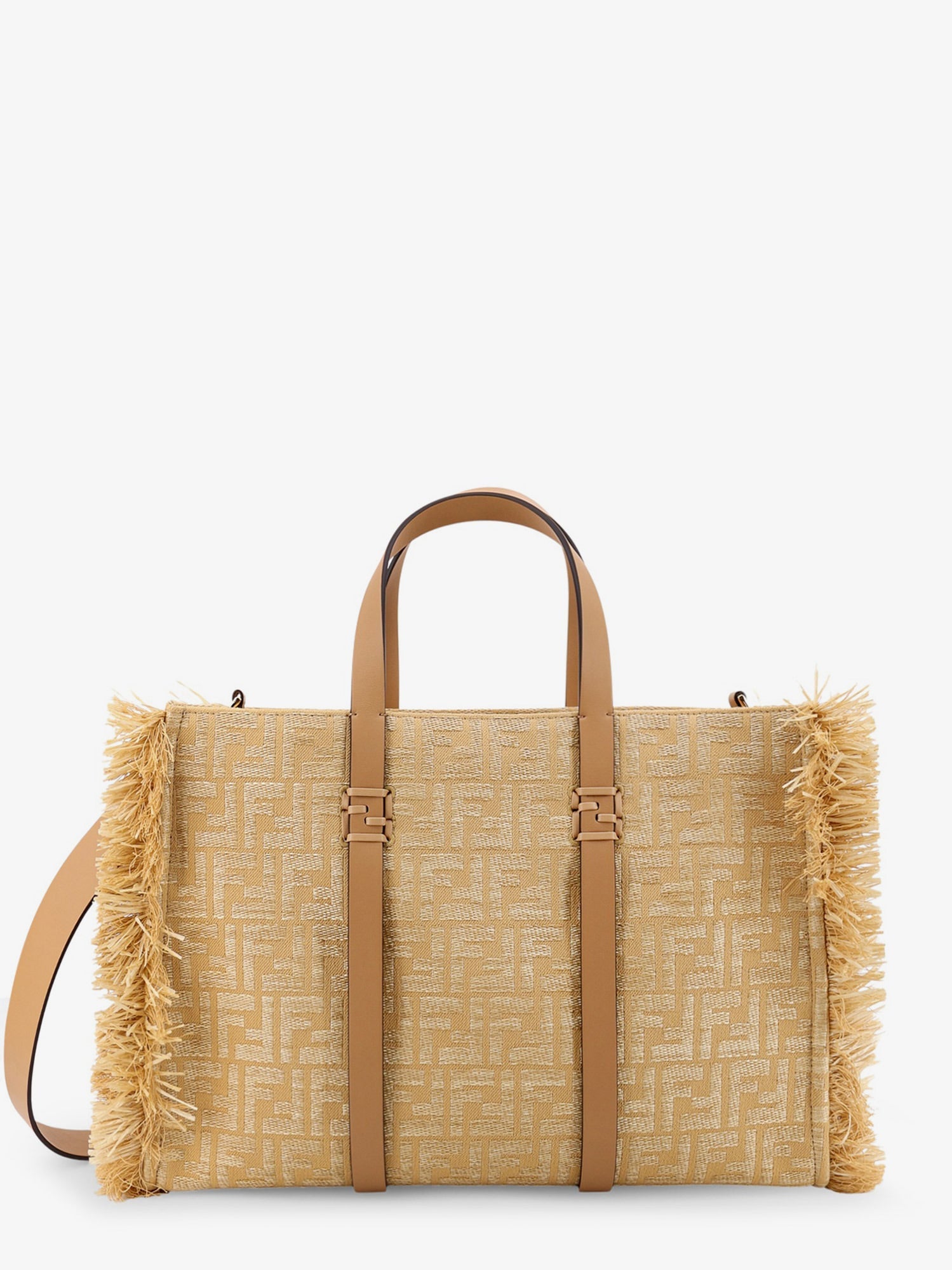 Fendi Summer Tote Rafia Shoulder Bag With All-over Ff Logo
