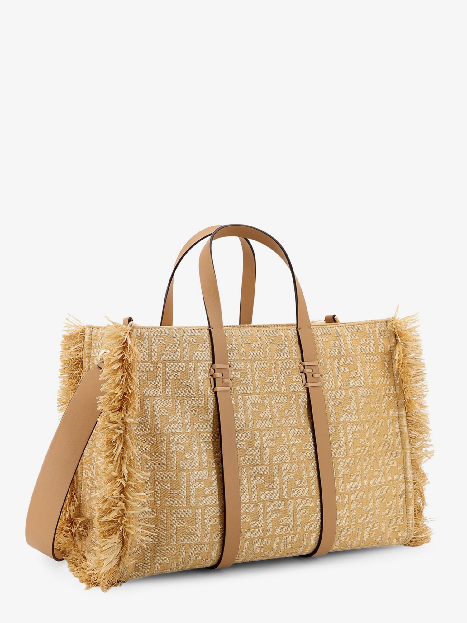 Fendi Summer Tote Rafia Shoulder Bag With All-over Ff Logo